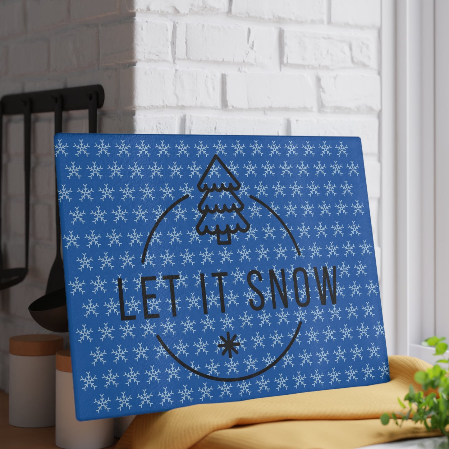 Winter Themed Glass Cutting Board - Let It Snow Design, Holiday Kitchen Decor, Christmas Gift, Festive Cooking, Snowflake Kitchenware