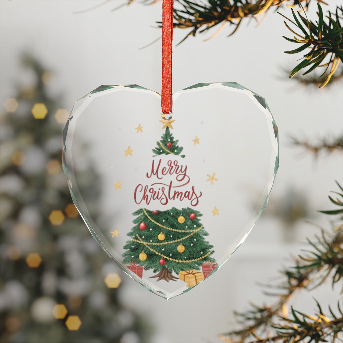 Crystal Heart Ornament — Merry Christmas Tree Glass Holiday Decoration