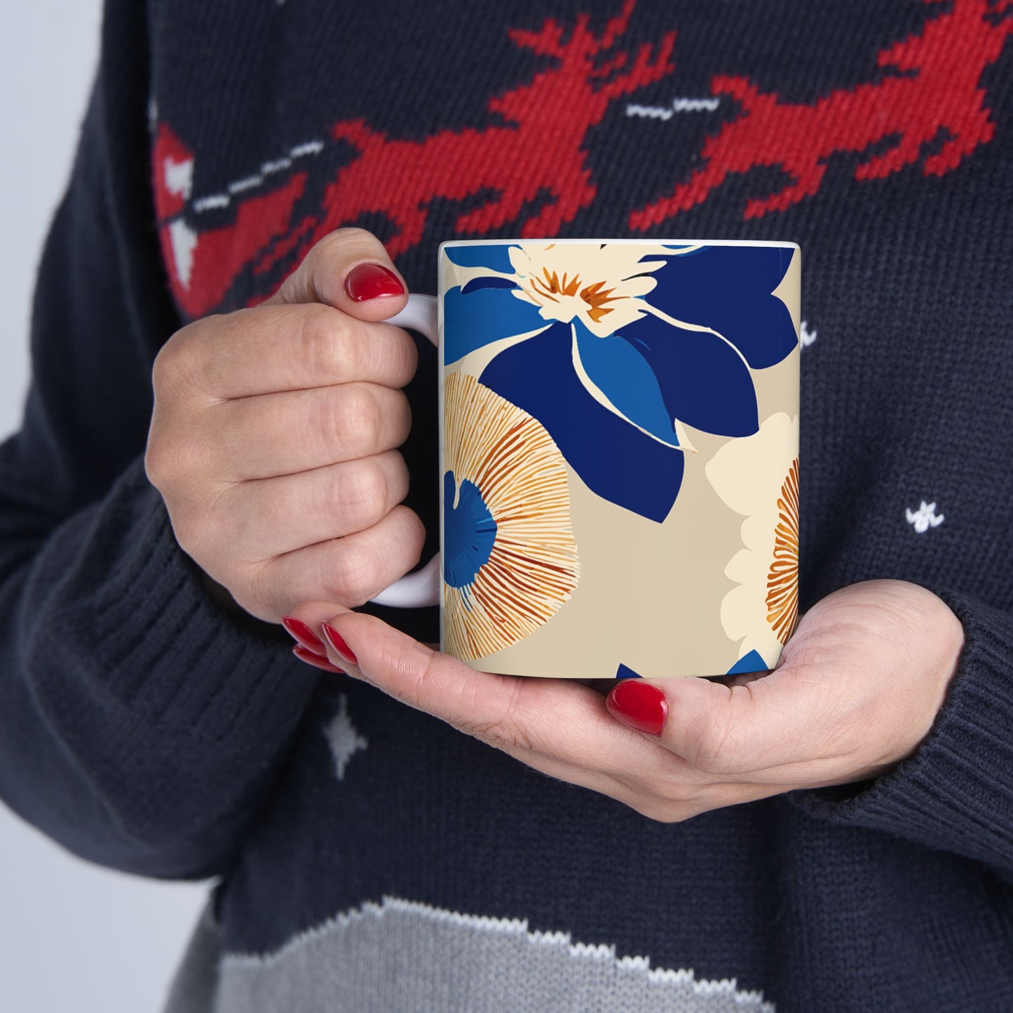 Floral Ceramic Mug, Elegant Coffee Cup, Gift for Mom, Tea Lover's Mug, Home Decor, Springtime Beverage Holder