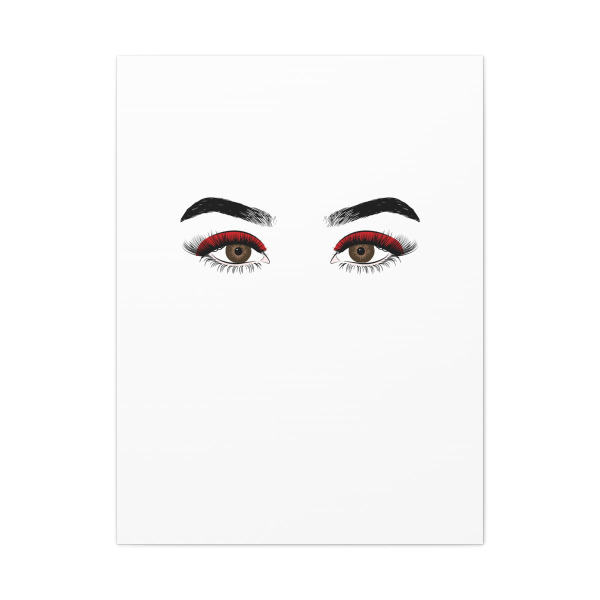 Glam Eyes Matte Canvas Wall Art — Brown Eyes with Red Lashes
