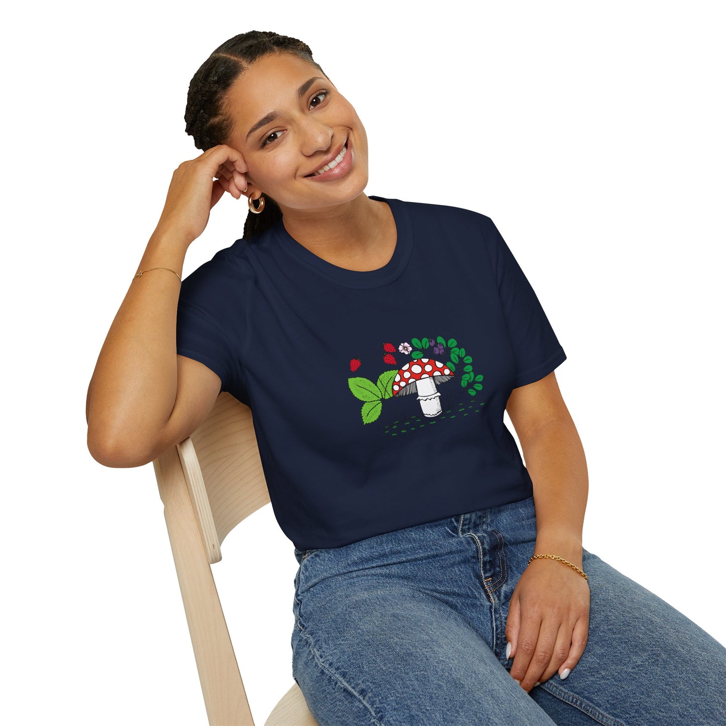 Whimsical Mushroom T-Shirt for Nature Lovers, Casual Tees, Gift for Gardeners, Unisex Softstyle Shirt, Eco-Friendly Apparel