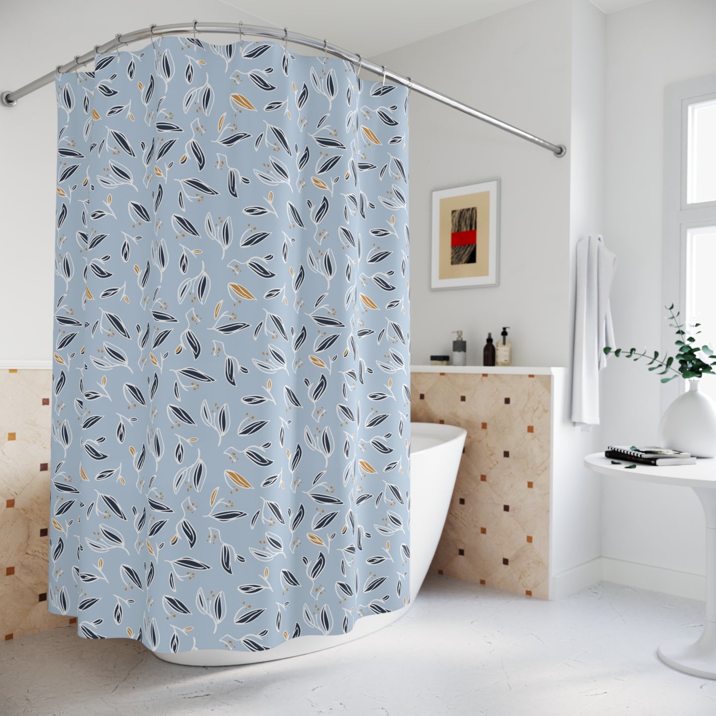 Botanical Blue Shower Curtain, Floral Bathroom Decor, Nature-Inspired Curtain, Modern Home Accessories, Gift for Nature Lovers