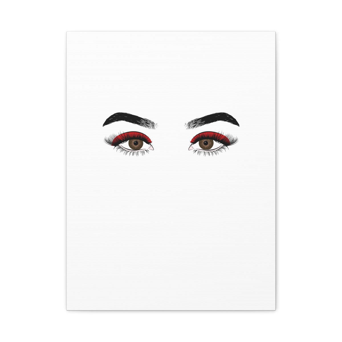 Glam Eyes Matte Canvas Wall Art — Brown Eyes with Red Lashes