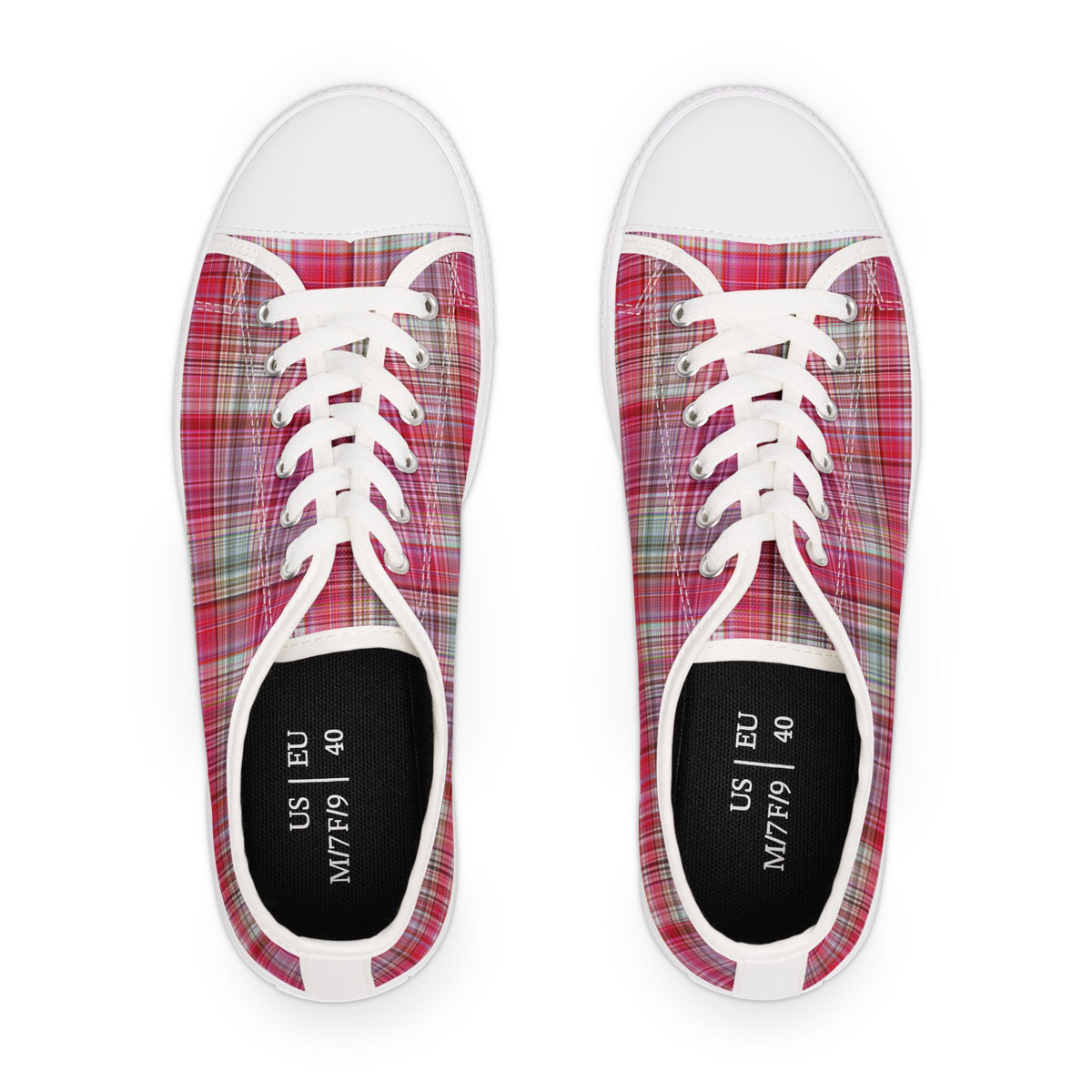 Pink Plaid Low Top Sneakers — Women's Casual Canvas Shoes