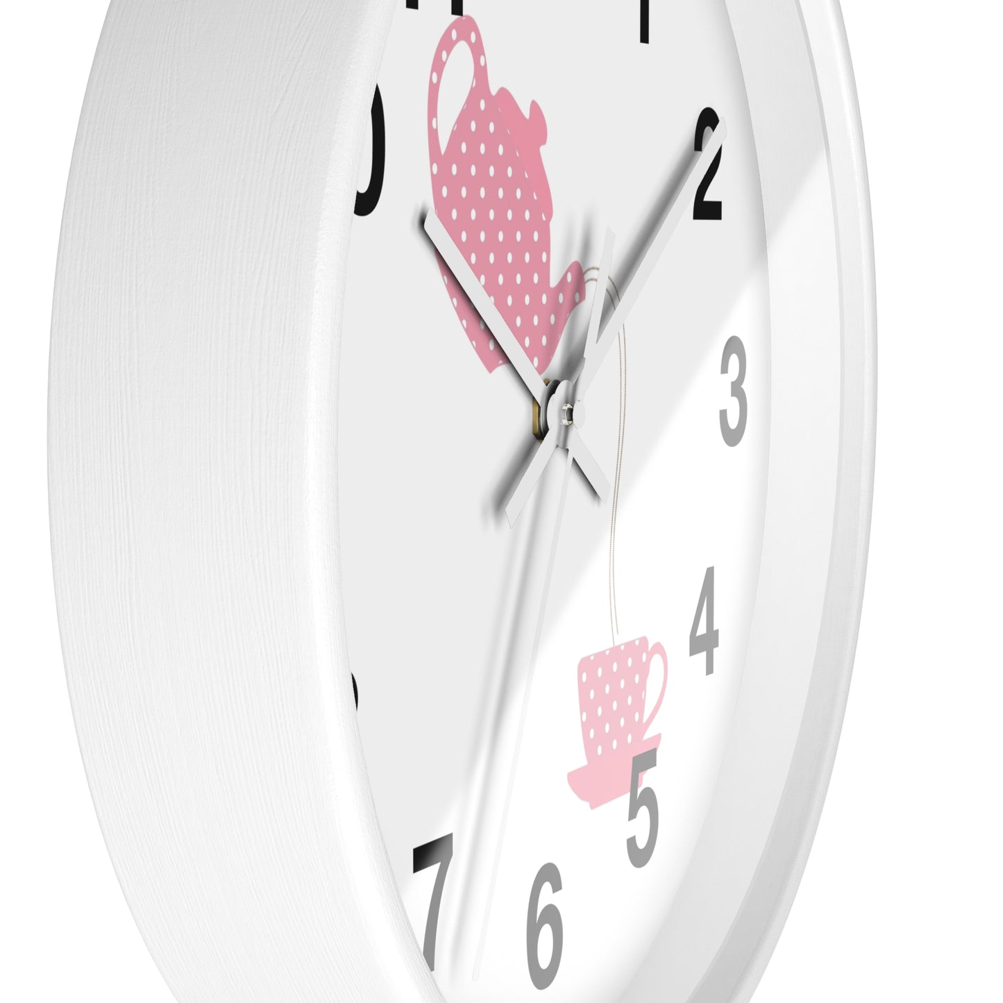 Charming Teapot Wall Clock, Home Decor, Kitchen Gift, Cute Coffee Time, Tea Lover's Gift, Pink Polka Dot Design