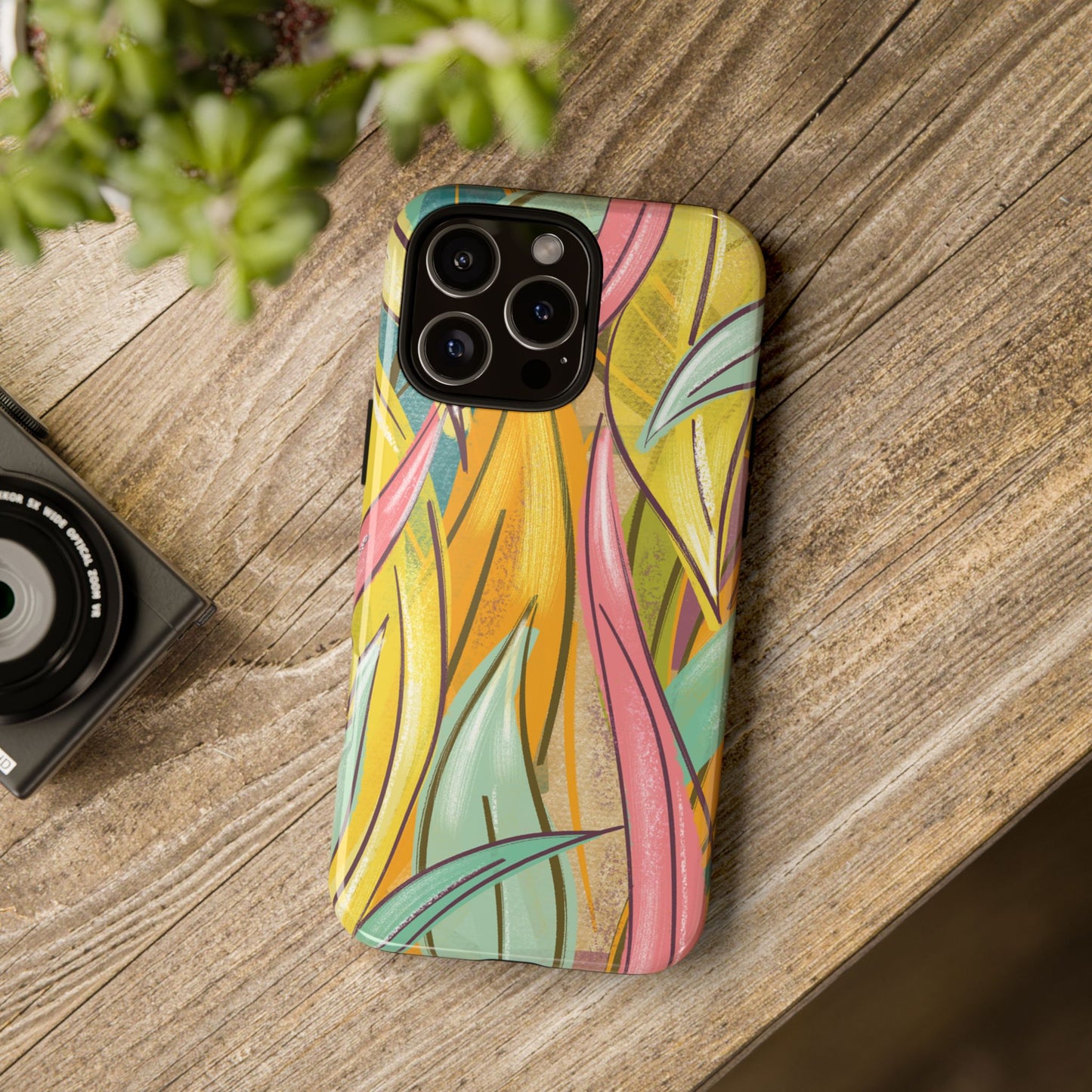 Vibrant Phone Case with Colorful Leaf Design, Tough Cases for Nature Lovers, Eco-Friendly Gift, Summer Vibes, Floral Phone Cover