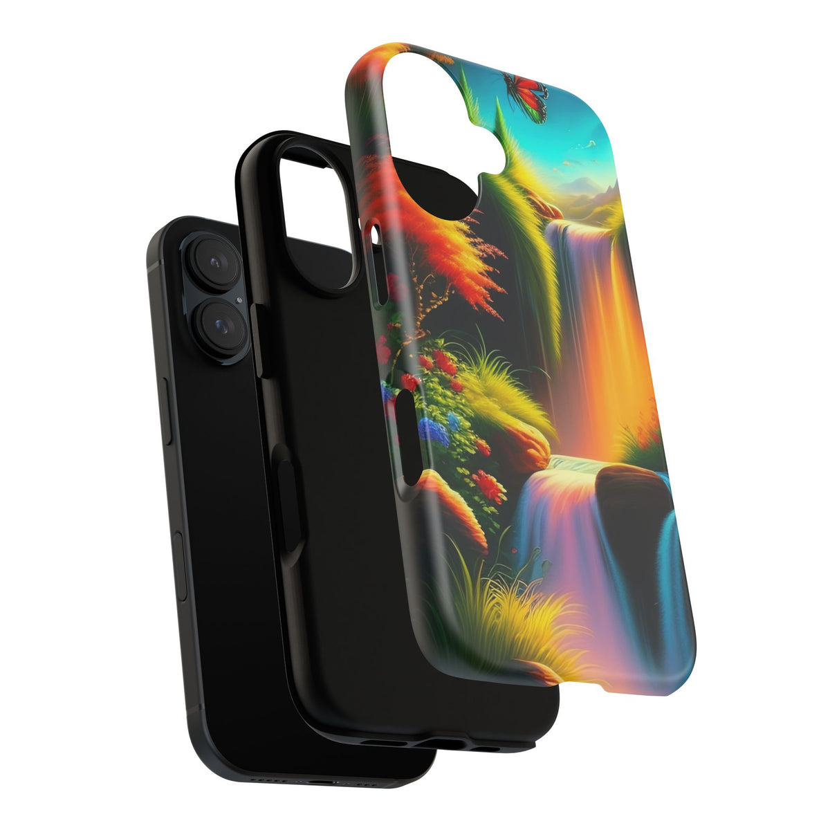 Phone Case - Vibrant Waterfall Landscape with Butterfly | Colorful Nature Protective Case