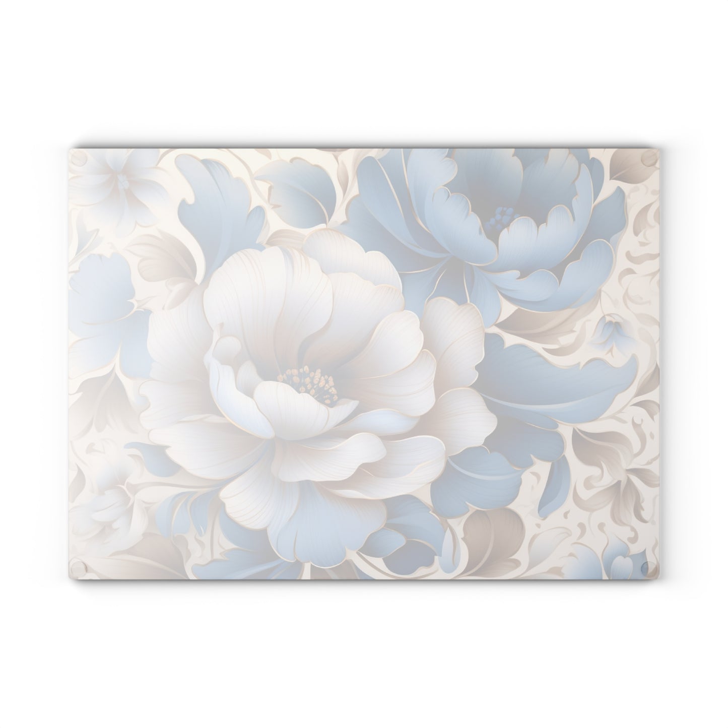 Floral Glass Cutting Board with Elegant Blue Flowers, Kitchen Decor, Wedding Gift, Housewarming Gift, Cooking Accessory
