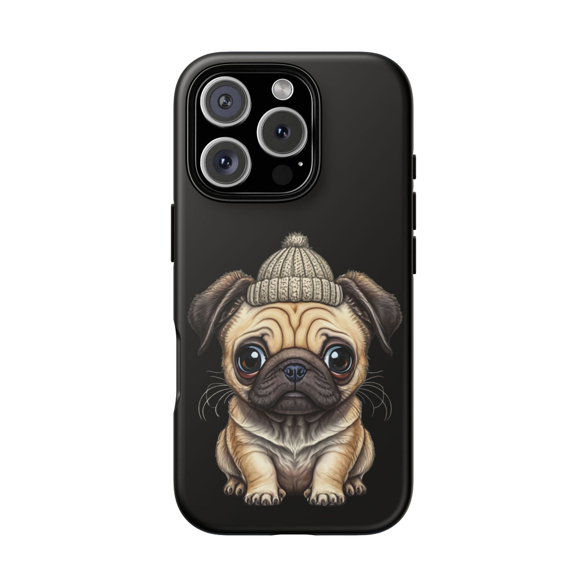 Pug Phone Case – Cute Pug Puppy Illustration on Black Tough Case