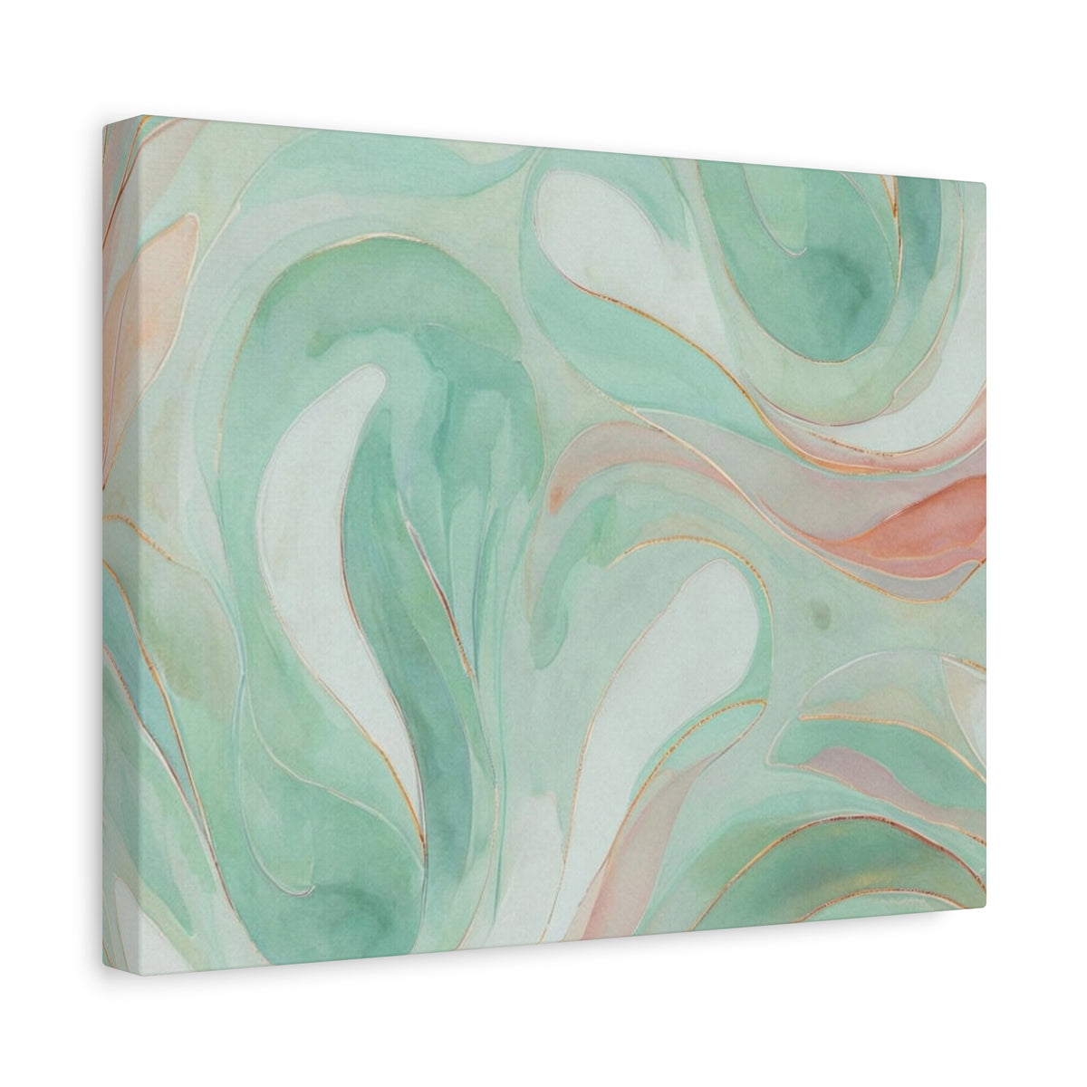 Abstract Green Marble Canvas Print — Teal & Coral Swirl Wall Art