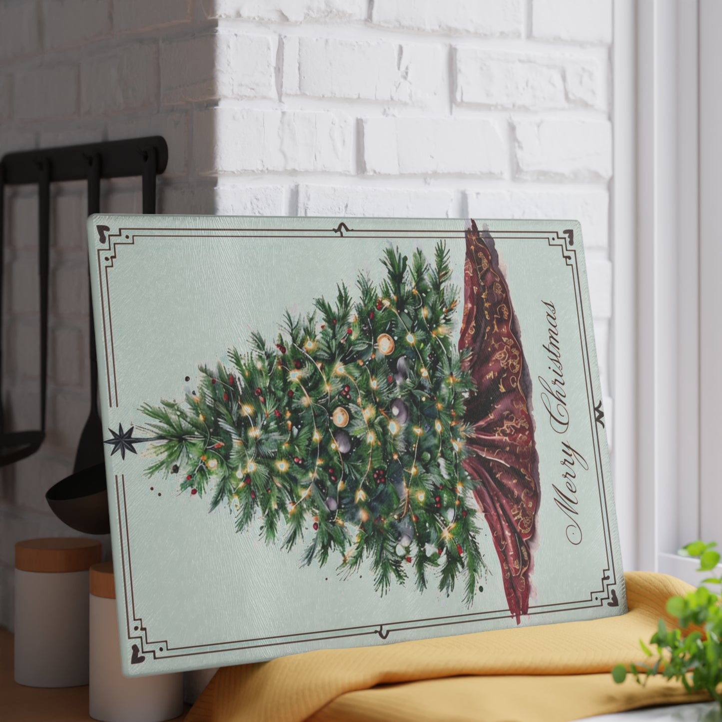Christmas Tree Glass Cutting Board - Merry Christmas Holiday Kitchen Décor