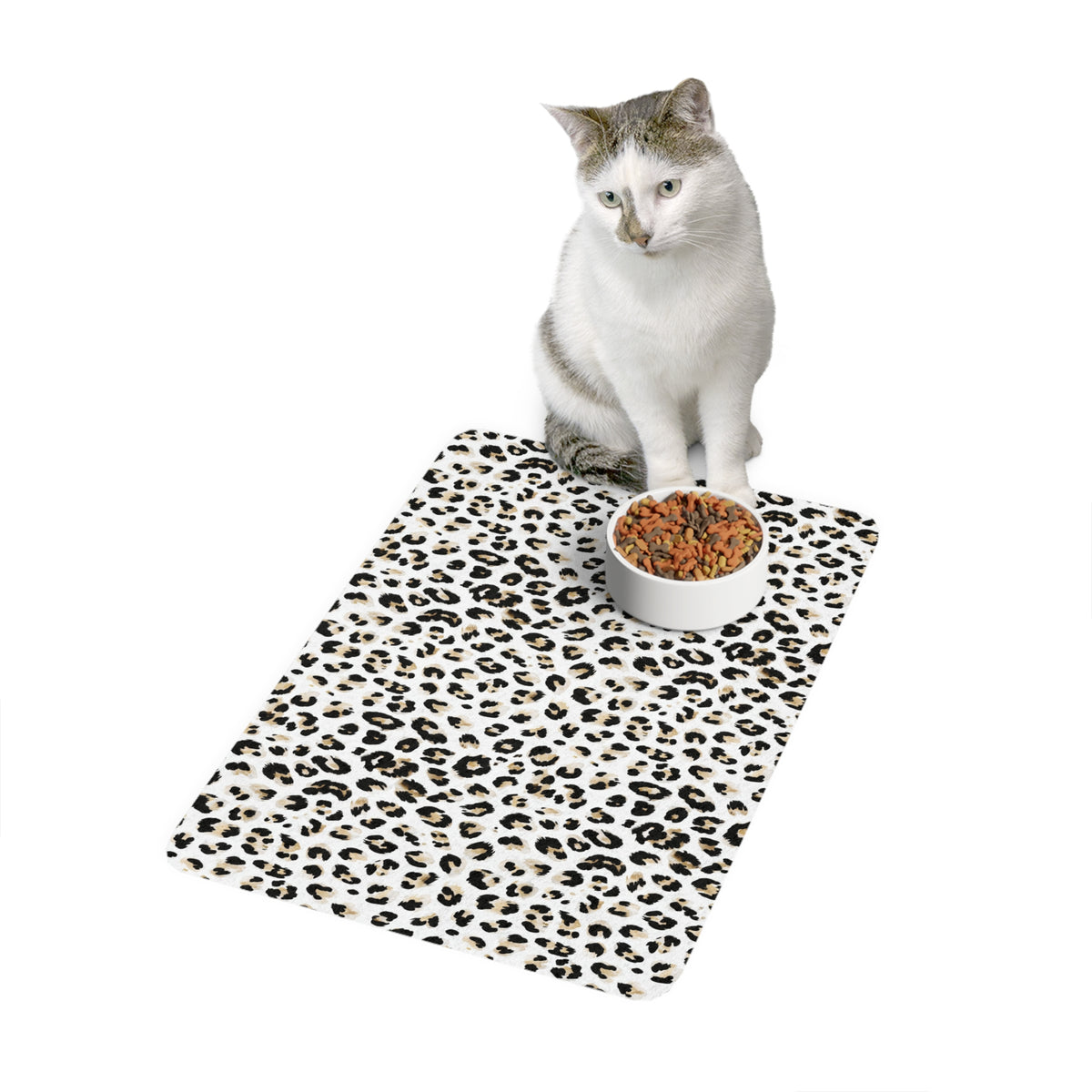 Leopard Print Pet Food Mat (12x18) — Non-Slip Feeding Mat for Cats & Dogs