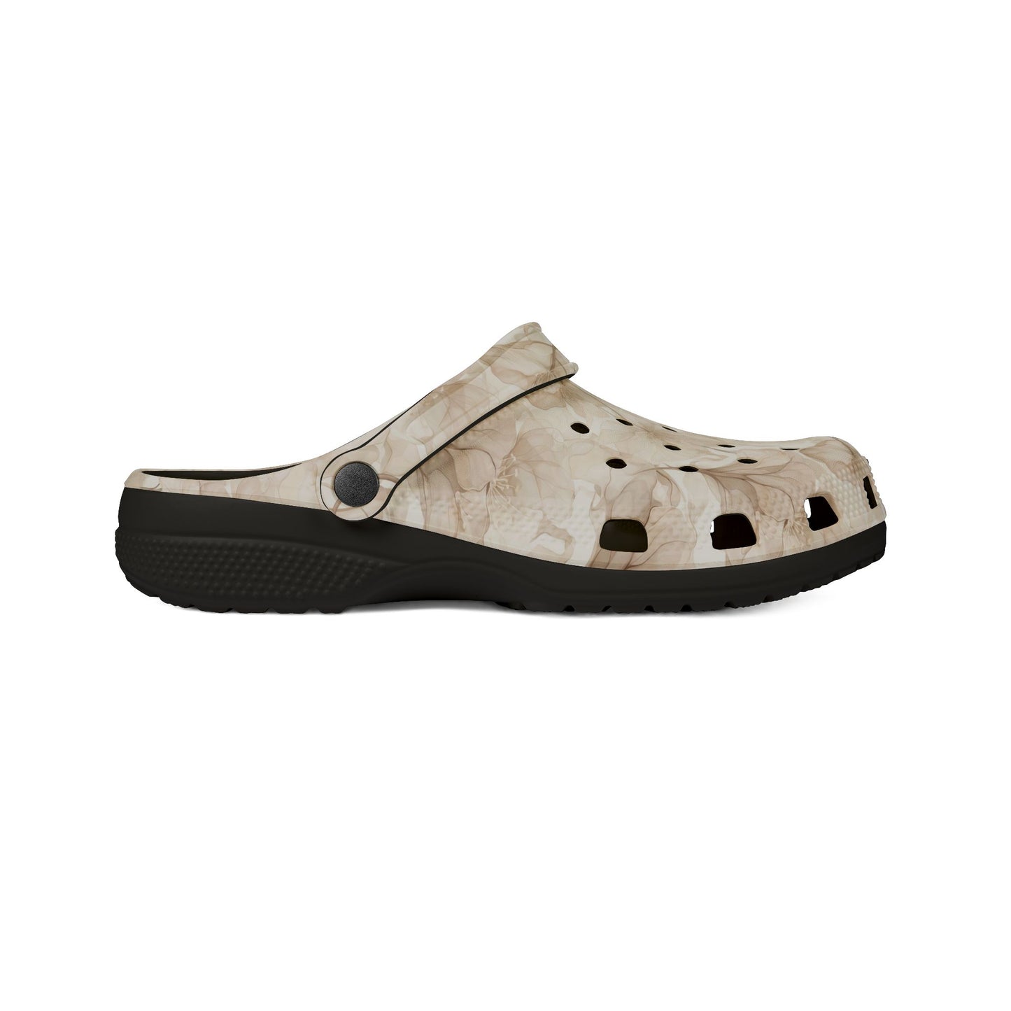 Beige Watercolor Floral Clogs — Lightweight EVA Foam Slip-On Shoes