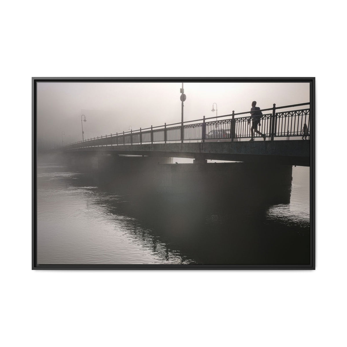 Framed Matte Canvas - Foggy Bridge Black & White Photography