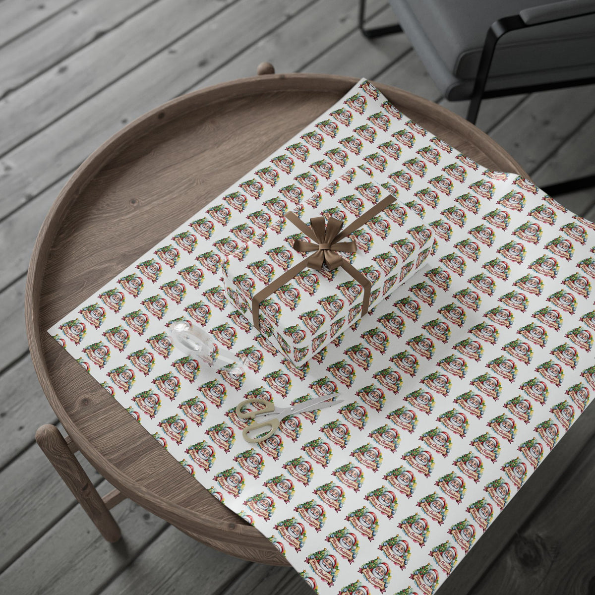 Holiday Santa Emblem Wrapping Paper Roll