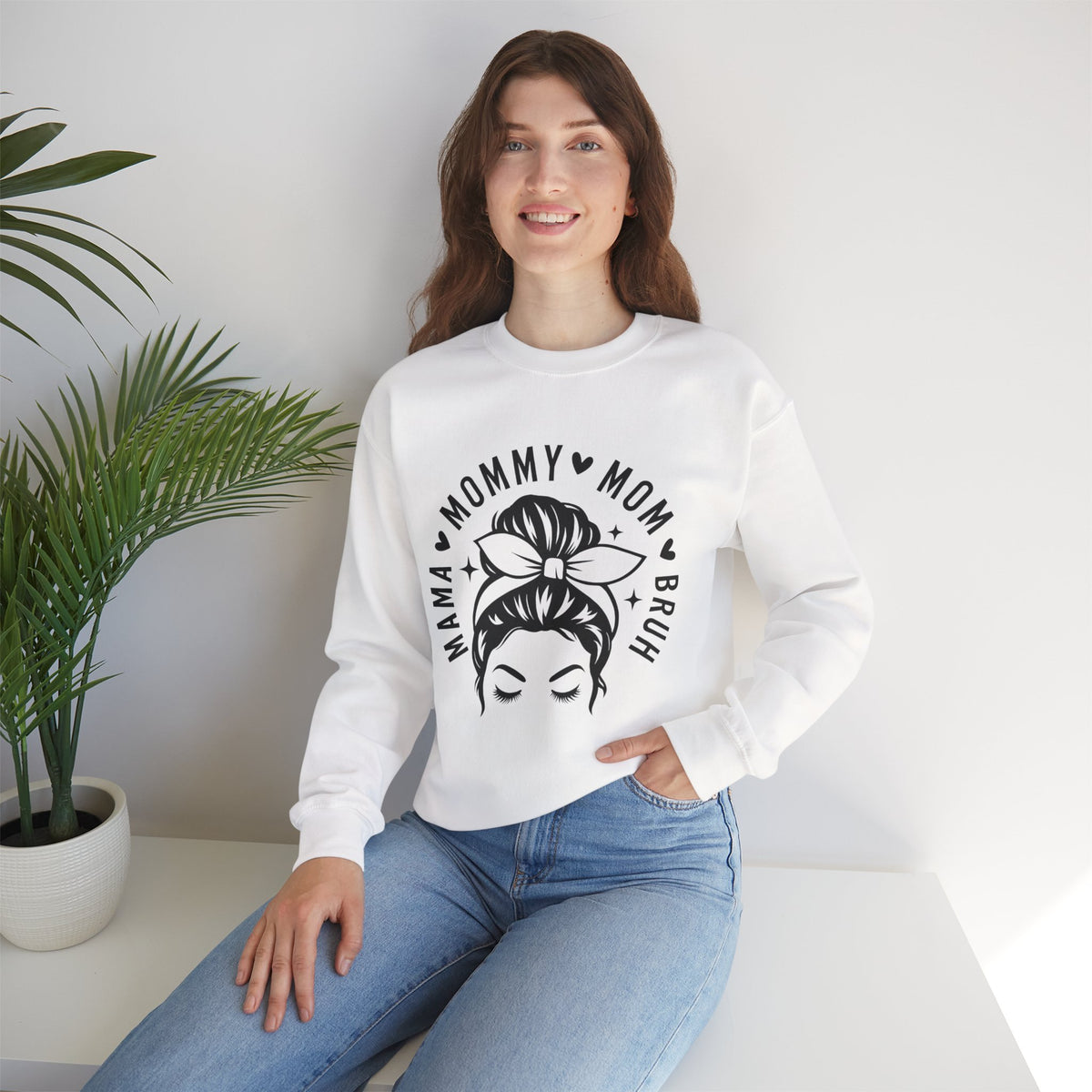 Mommy Mom Momma Crewneck Sweatshirt — Messy Bun Mom Graphic Pullover