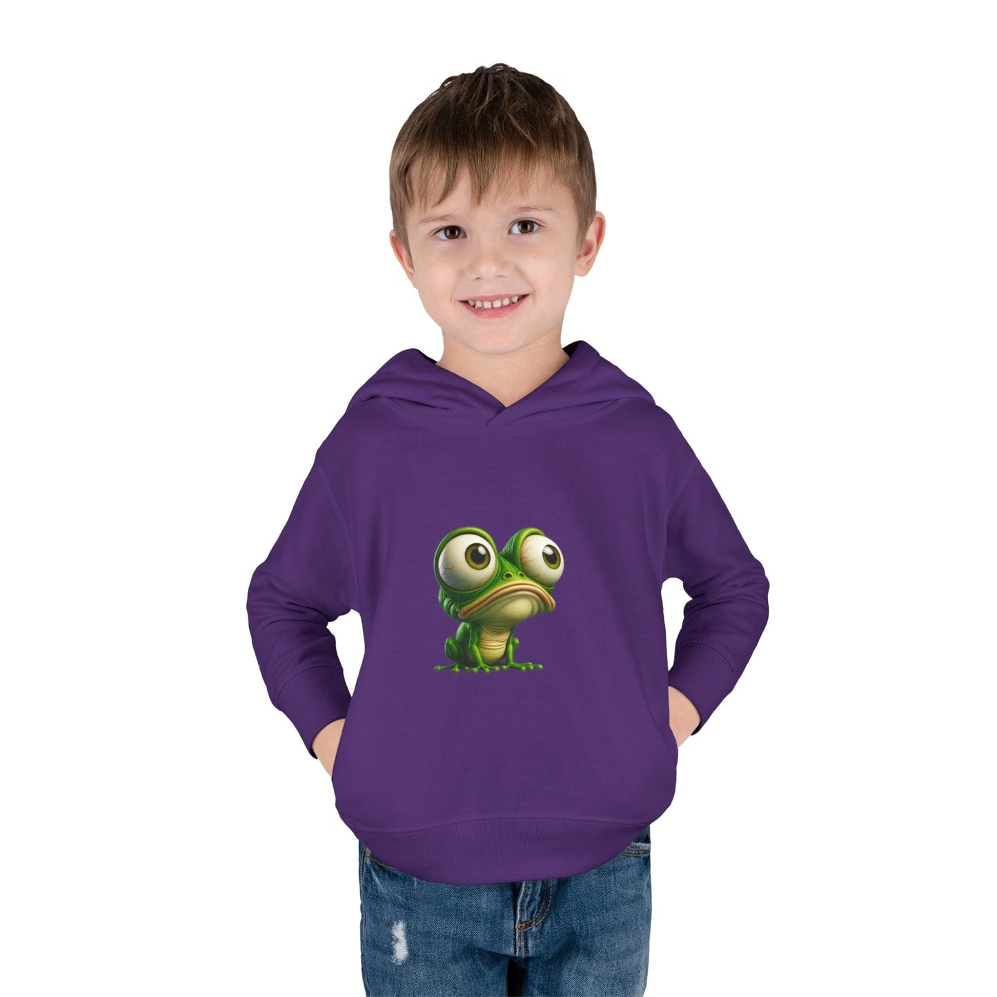 Whimsical Toddler Frog Pullover Hoodie, Cute Kids Fleece Sweater, Playful Toddler Clothing, Children's Gift, Animal Lover Apparel