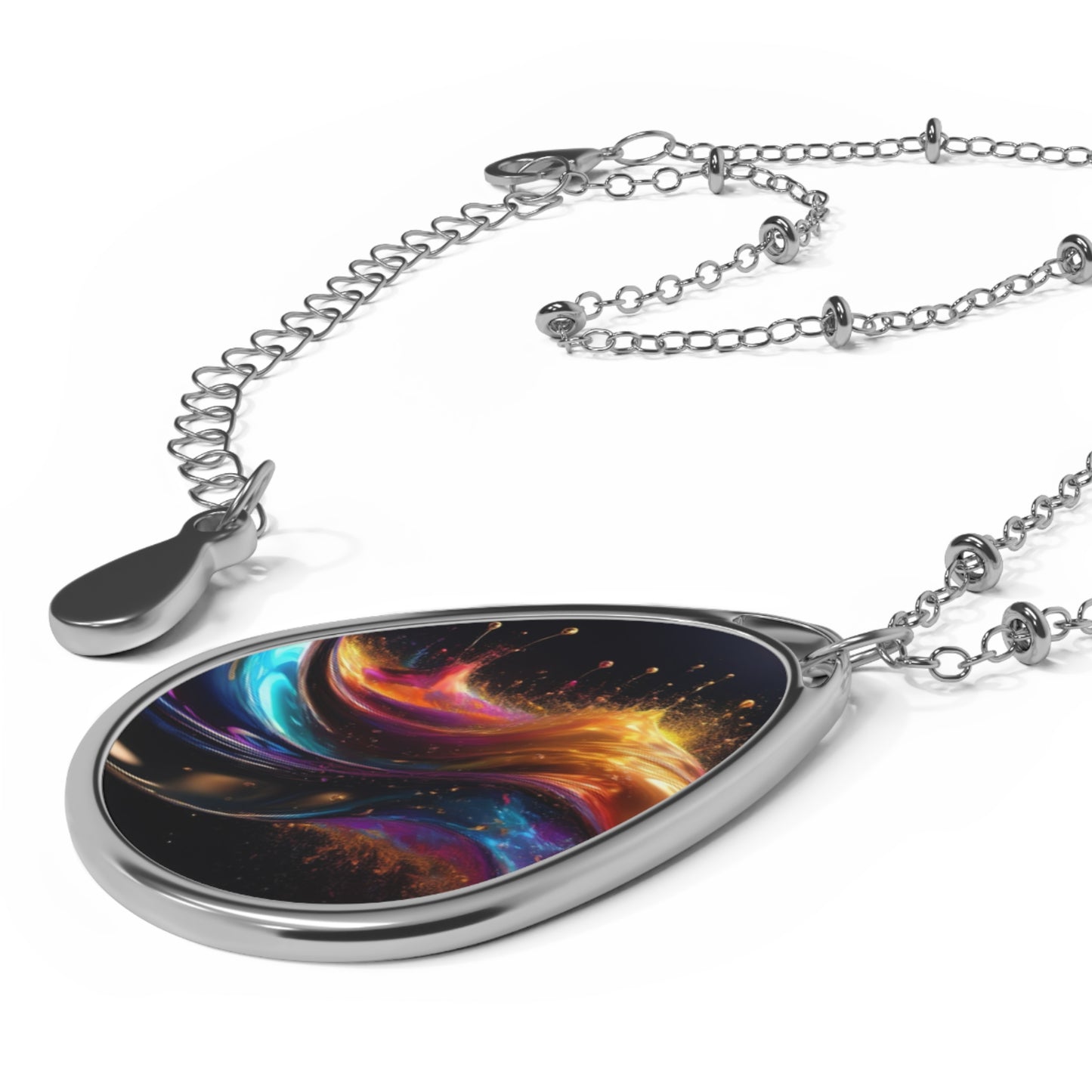 Colorful Fluid Art Oval Necklace, Unique Jewelry Gift, Elegant Statement Piece, Bohemian Accessory, Special Occasion Necklace