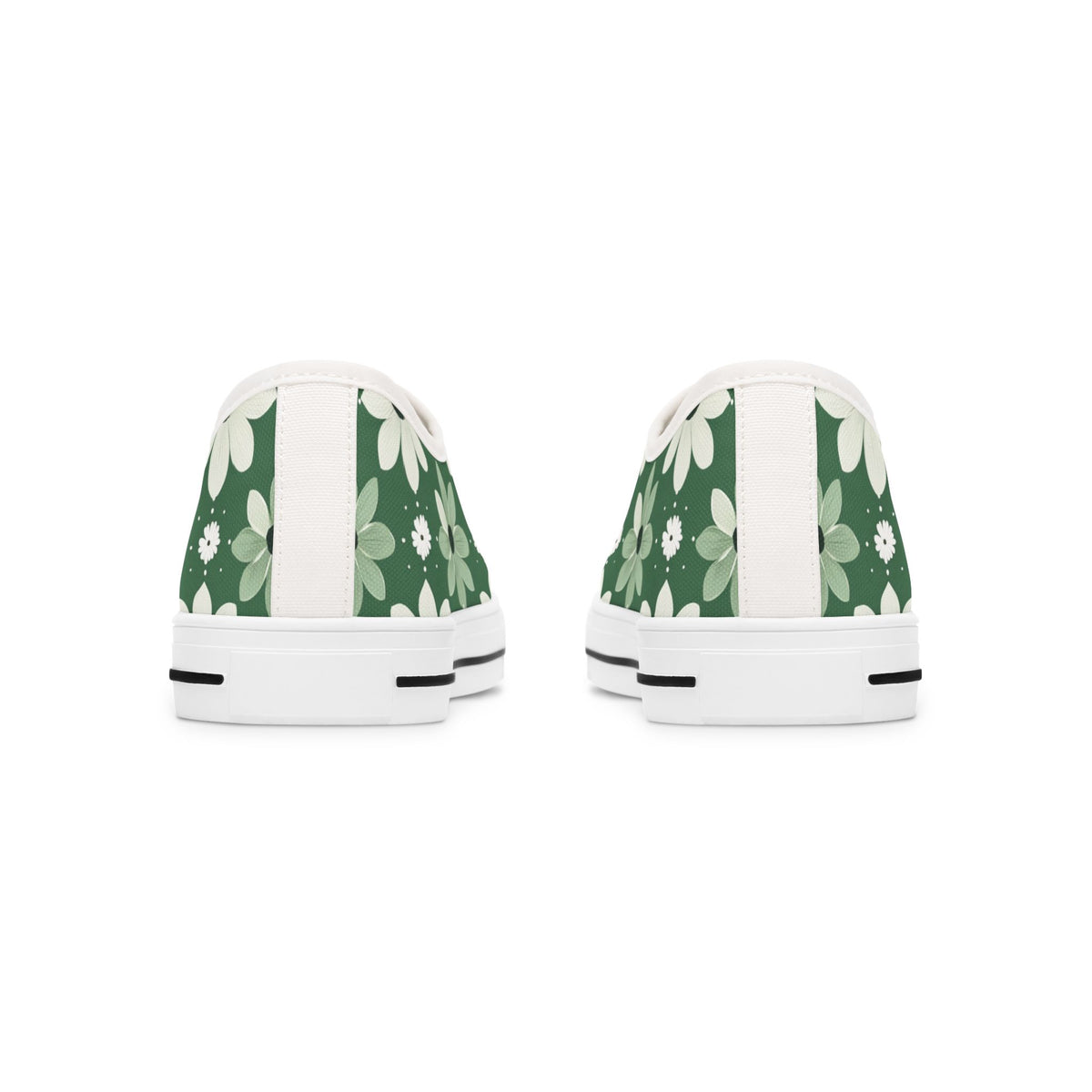 Floral Green Daisy Low Top Sneakers — Casual Garden Print Shoes
