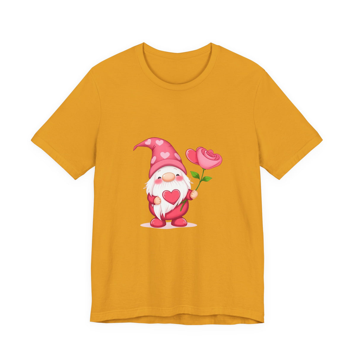Valentine Gnome T‑Shirt — Cute Pink Gnome Holding Rose Tee