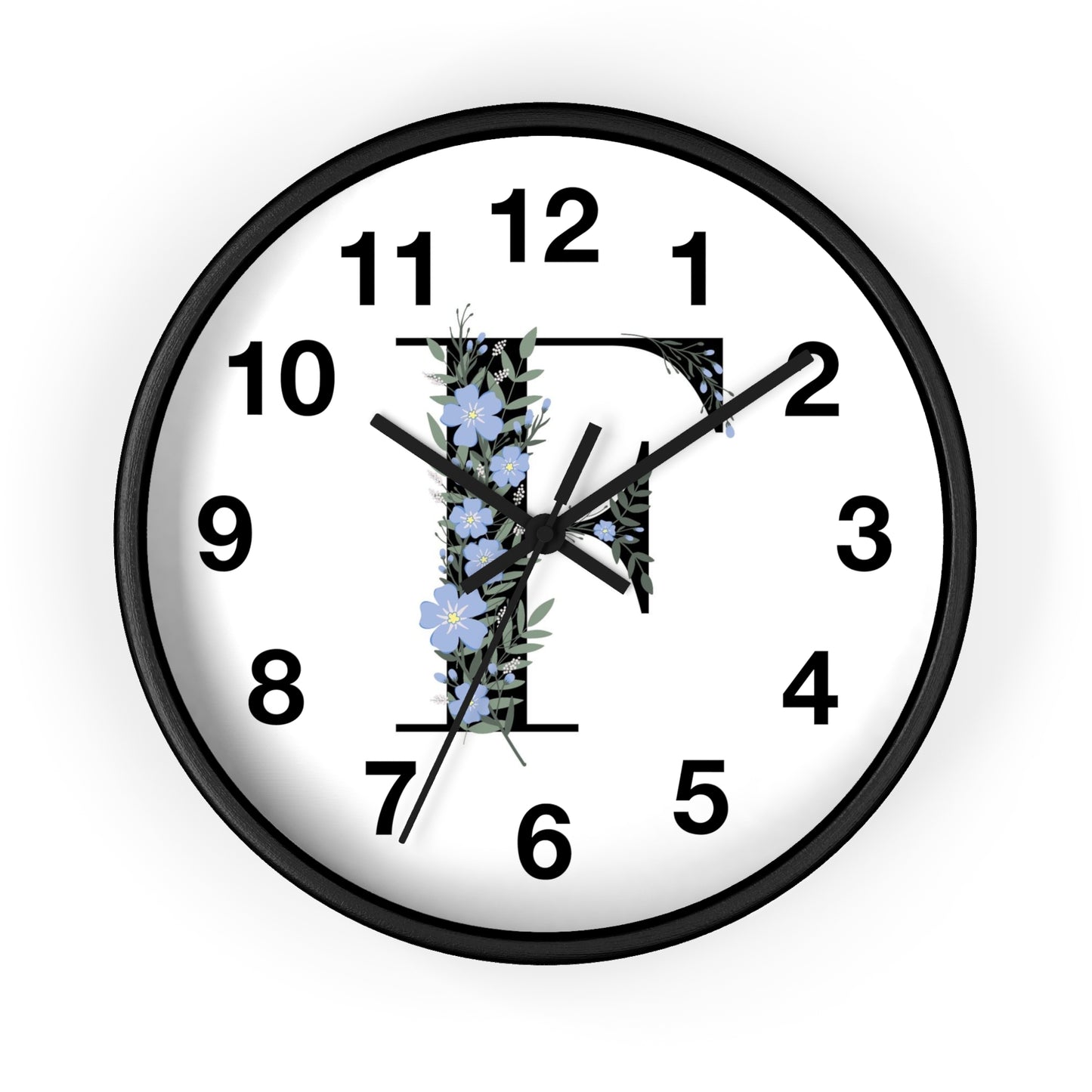 Personalized Floral Initial Wall Clock - Beautiful Home Decor, Gift for Her, Wedding, Housewarming, Mother's Day, Custom Timepiece