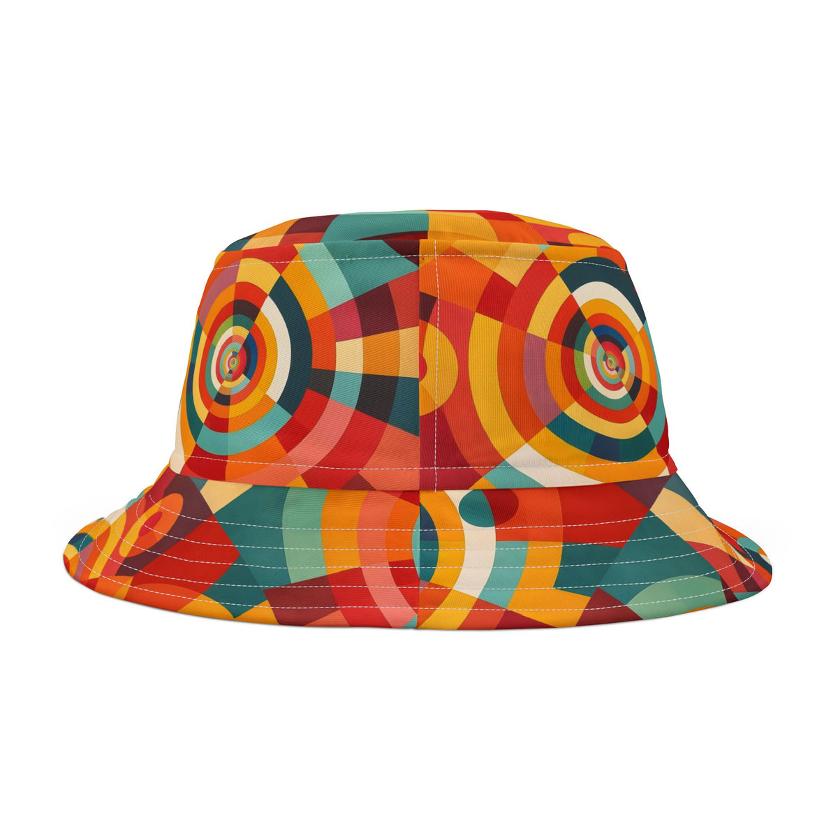 Retro Geometric Bucket Hat — Colorful 70s-Inspired Abstract Print