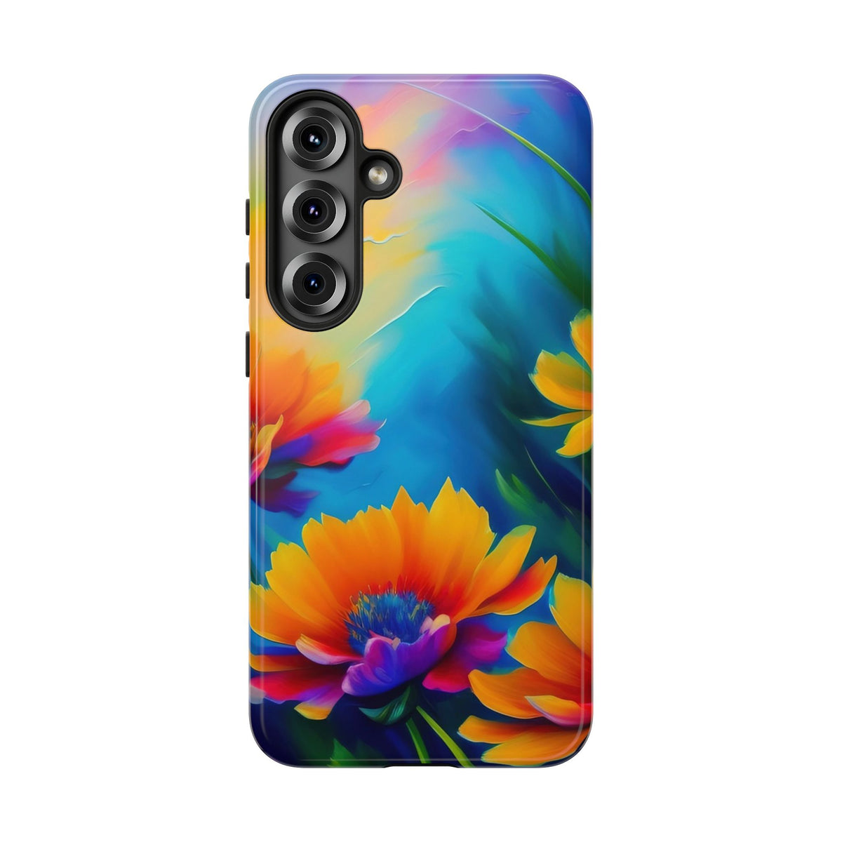 Floral Burst Tough Phone Case — Vibrant Watercolor Flowers Protective Cover