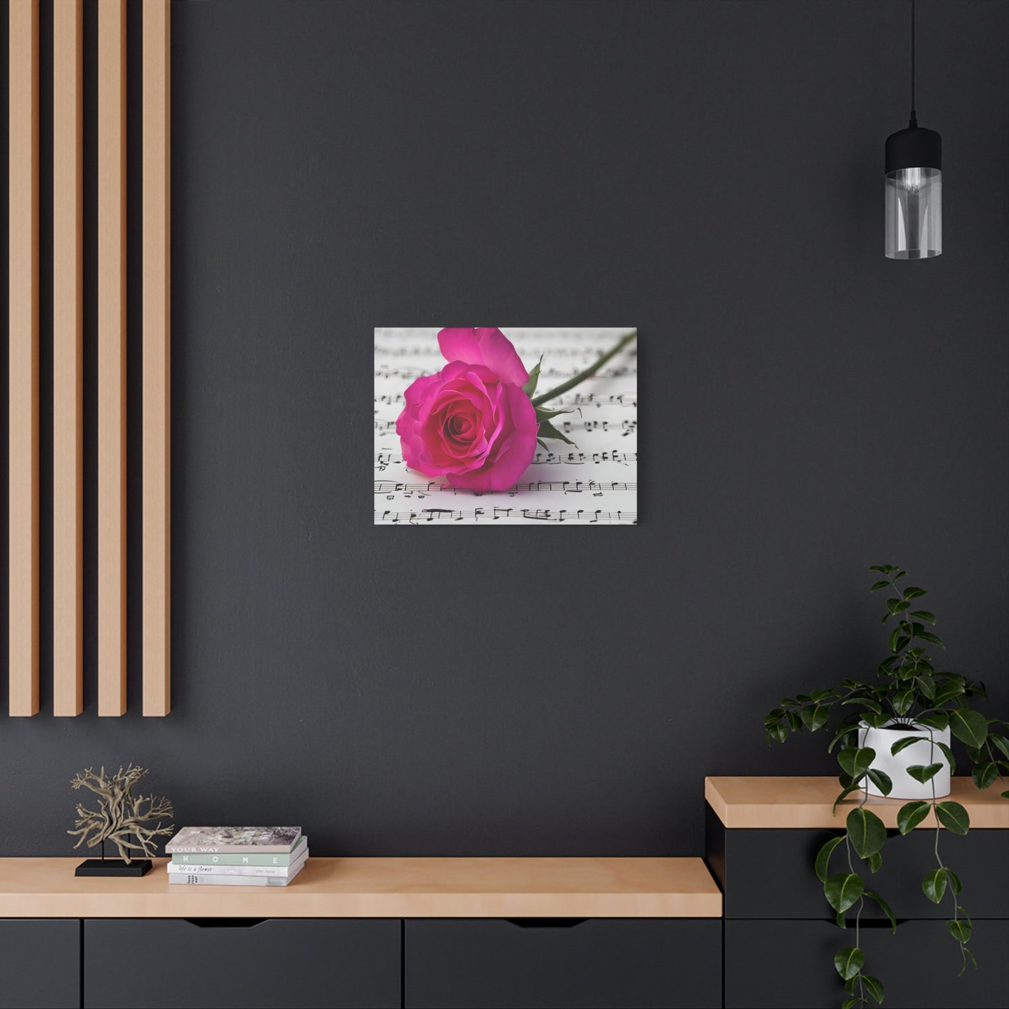 Stretched Canvas Art Print, Classic Rose on Sheet Music, Floral Wall Decor, Home Decoration, Gift for Music Lovers