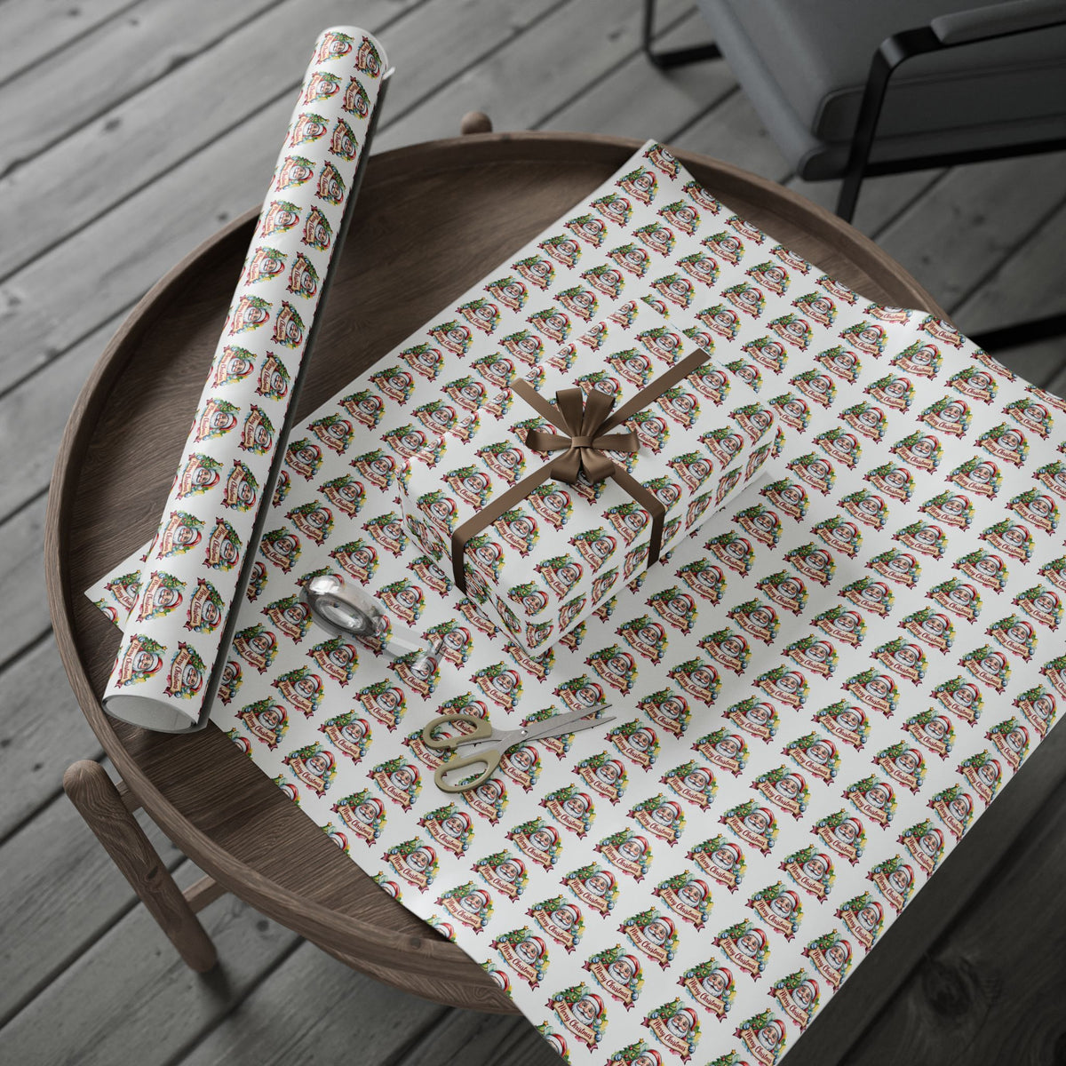 Holiday Santa Emblem Wrapping Paper Roll