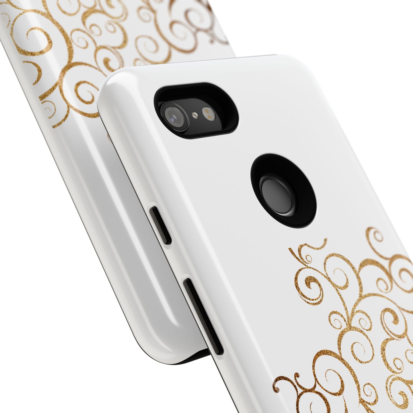 Elegant Floral Phone Case, Tough Cases, Gold Swirls, Stylish Protection, Trendy Gift, Chic Accessory