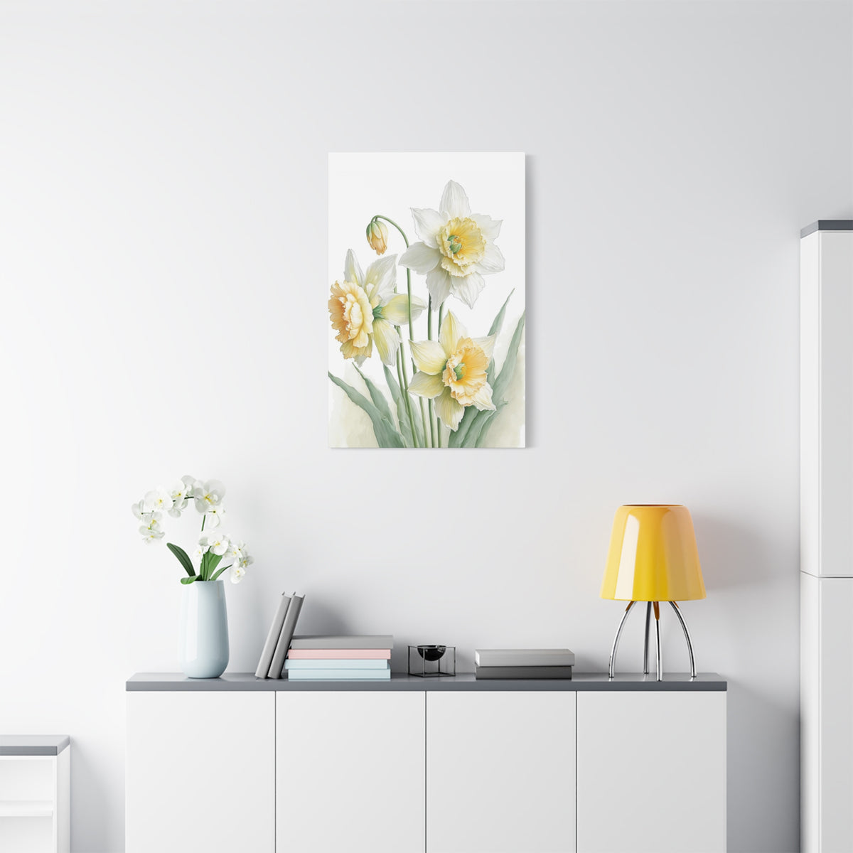 Matte Canvas, Stretched, 1.25" beautiful flowers white and yellow.