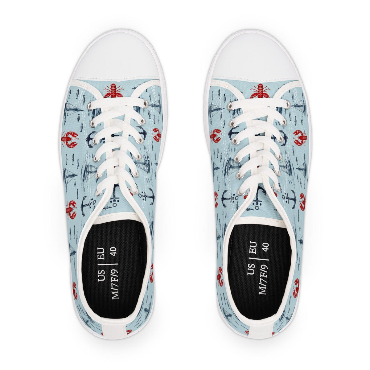 Lobster Nautical Low-Top Sneakers — Coastal Sailboat Print