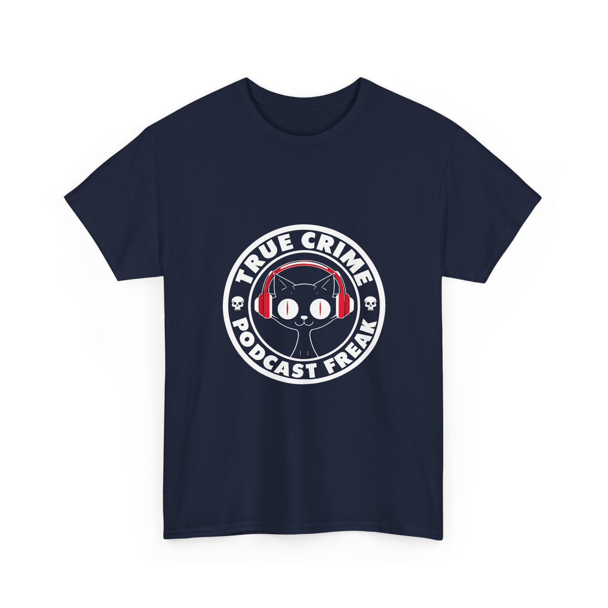 True Crime Podcast Tee — Cat with Headphones Logo