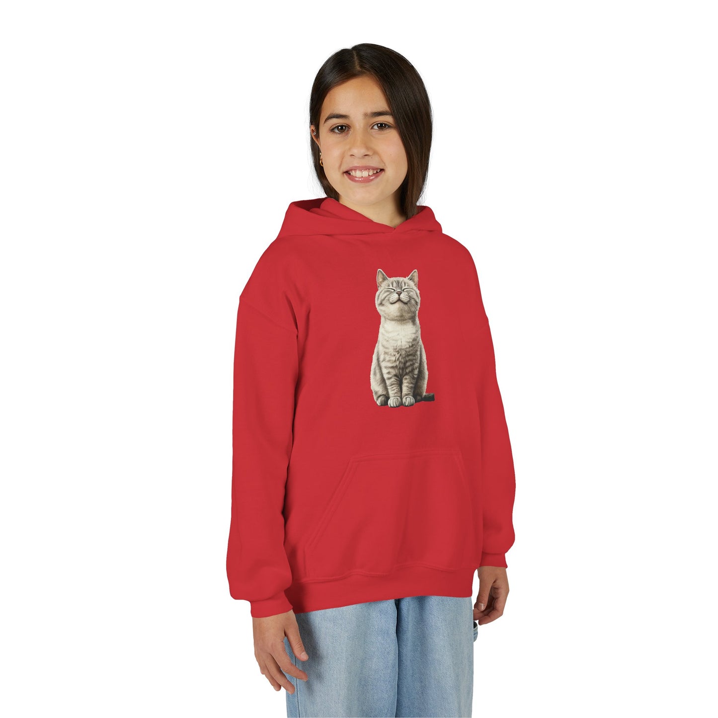 Kids Cat Hoodie – Cute Sitting Kitten Youth Hooded Sweatshirt