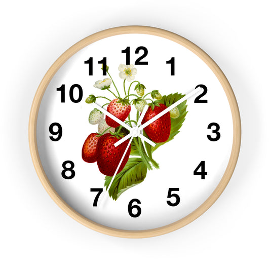 Vintage Strawberry Wall Clock, Farmhouse Decor, Rustic Home Art, Kitchen Wall Accent, Eco-Friendly Timepiece