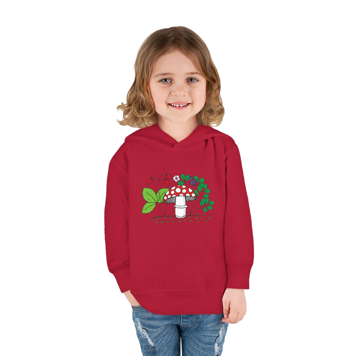 Whimsical Toddler Pullover Fleece Hoodie, Cute Sweater for Kids, Cozy Fall Fashion, Mushroom Design, Halloween Outfit, Gift for Toddlers