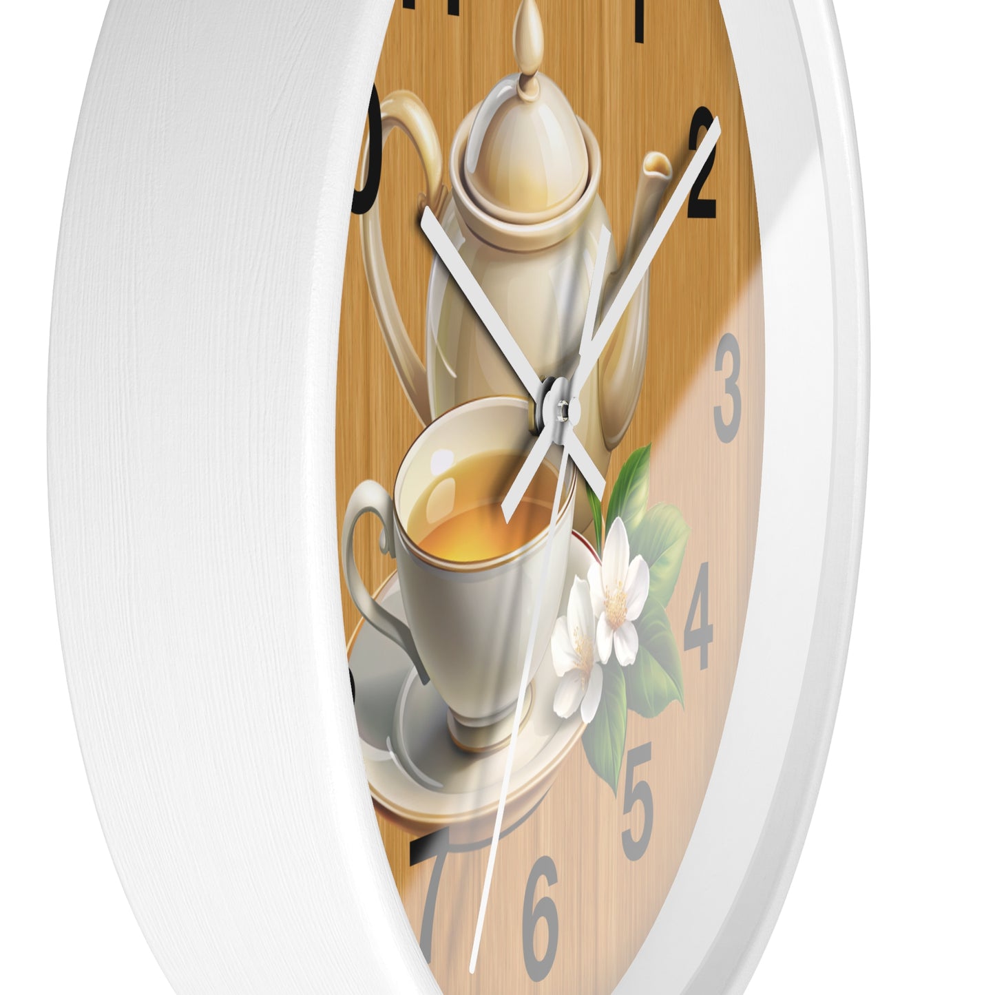 Tea Time Wall Clock, Rustic Kitchen Decor, Gift for Tea Lovers, Home Office Accent, Floral Design