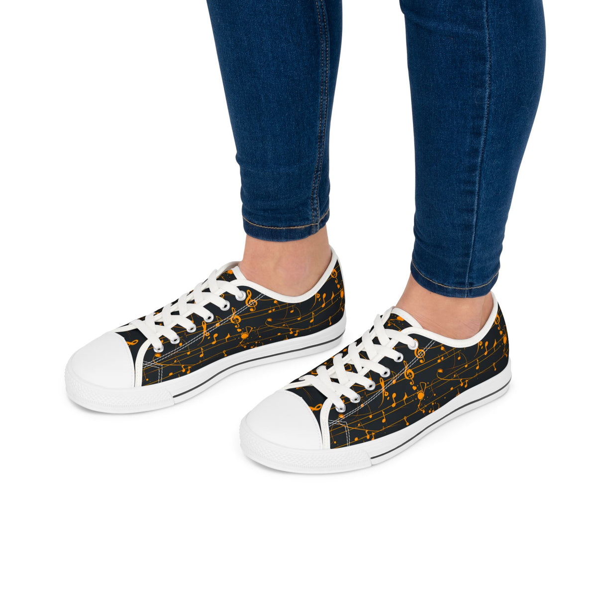 Low Top Sneakers — Black Gold Musical Notes Design