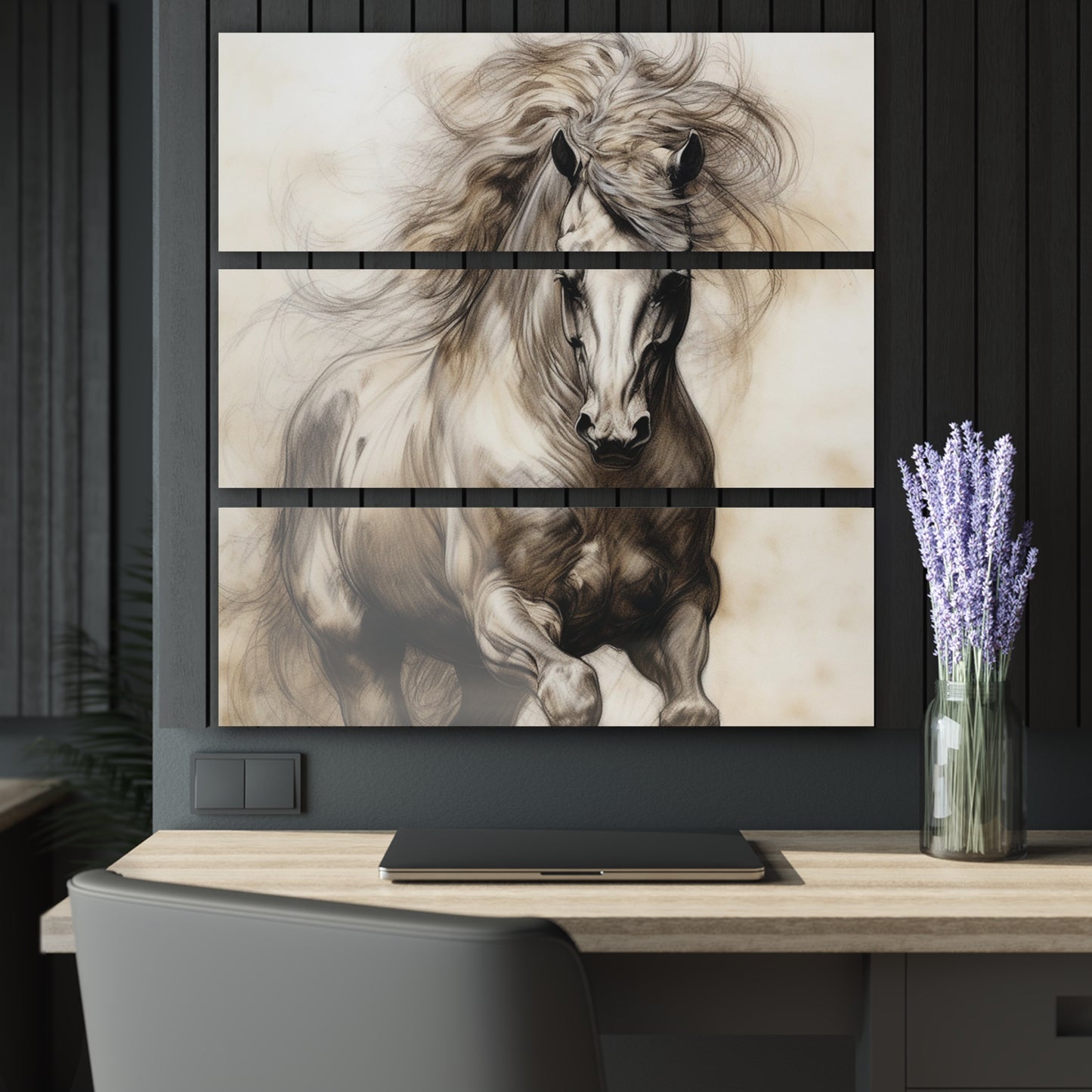 Elegant Horse Acrylic Triptych Prints, Animal Wall Art, Nature Decor, Black and White Prints, Home Office Artwork, Horse Lover Gift