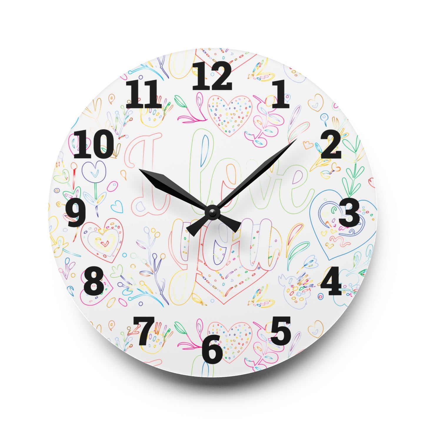 Whimsical Acrylic Wall Clock - Love You Decor, Heart Design, Gift for Her,