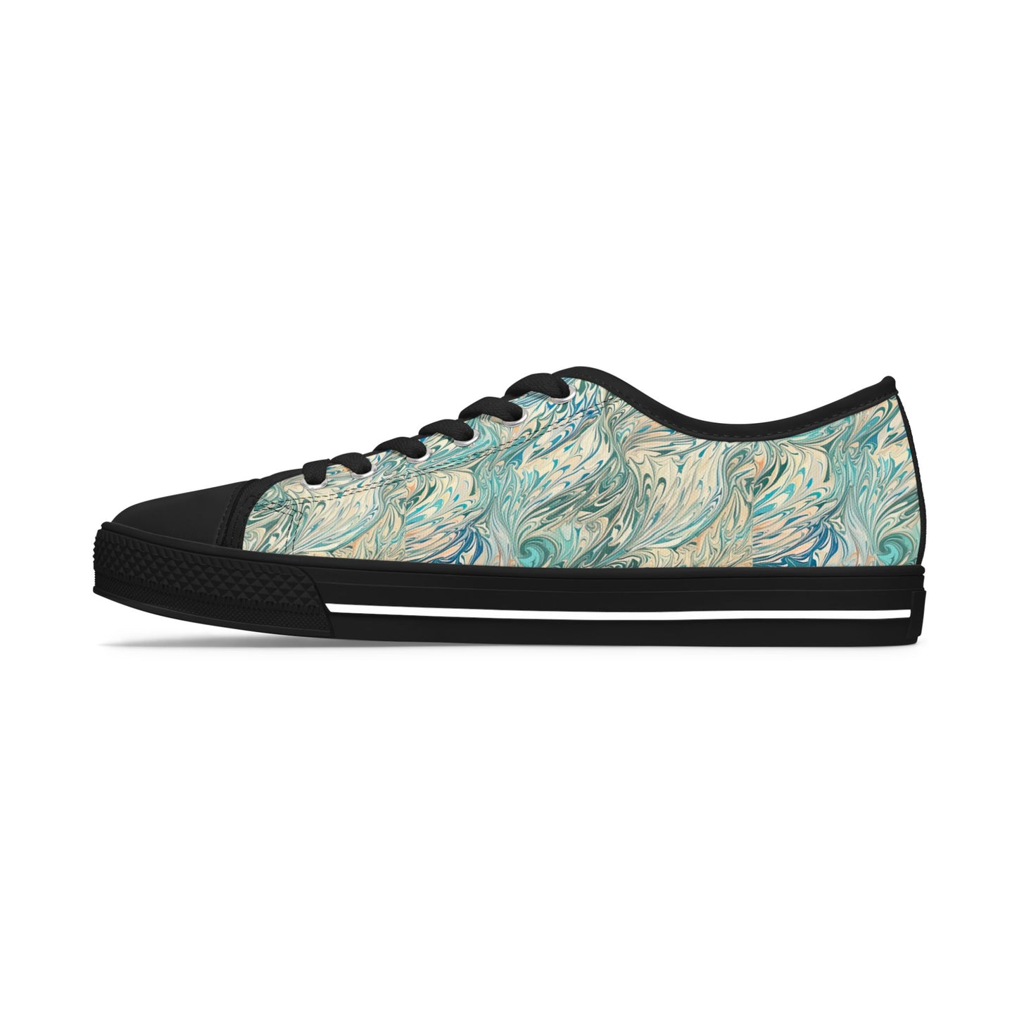 Low Top Sneakers — Teal Swirl Floral Pattern Casual Shoes