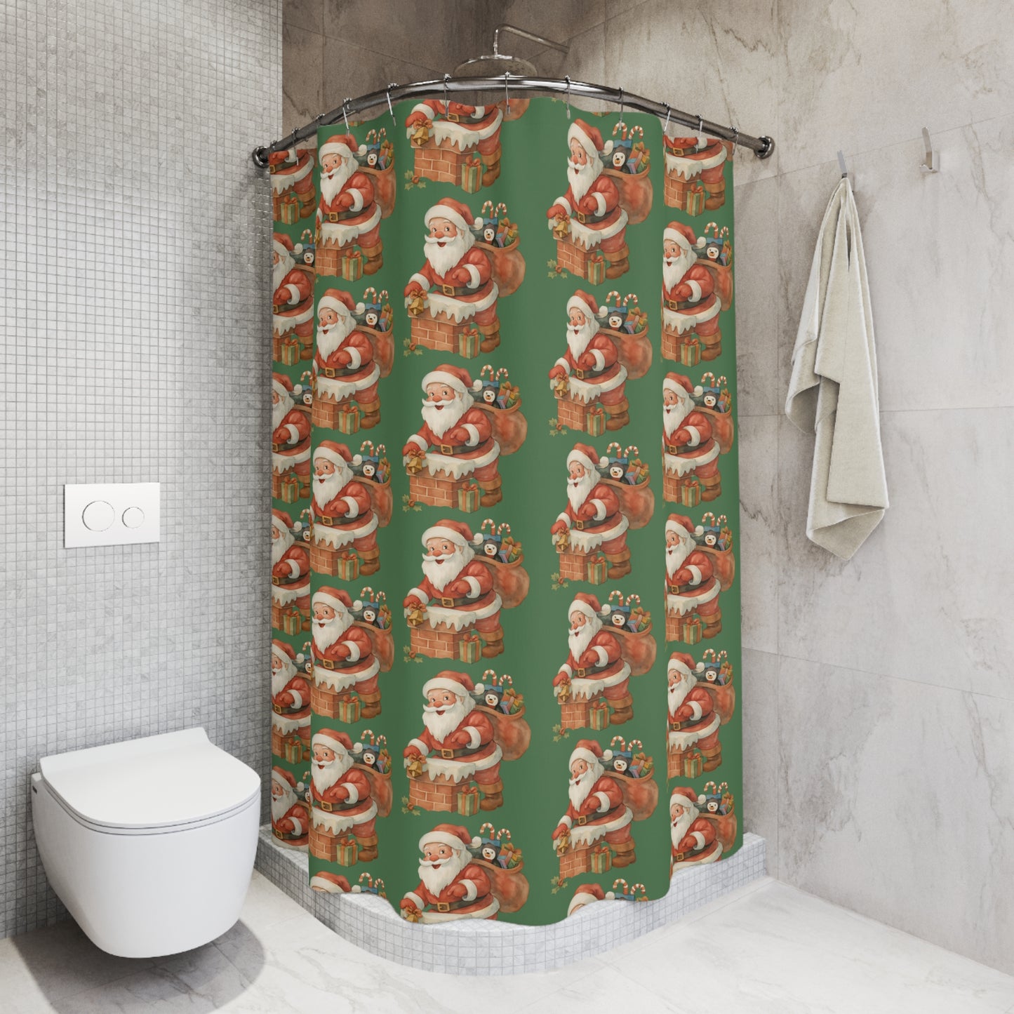 Festive Santa Shower Curtain - Holiday Decor, Christmas, Bathroom Accessory, Gift for Her, Seasonal Home Decoration