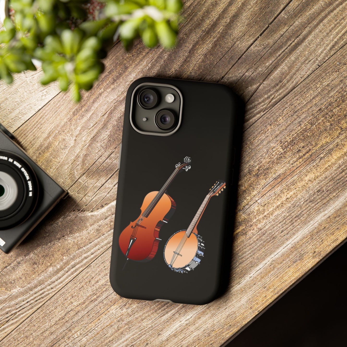 Musical Instrument Phone Case - Violin & Banjo Design, Music Lover Gift, Unique Phone Cover, Holiday Gift, Durable Tough Cases