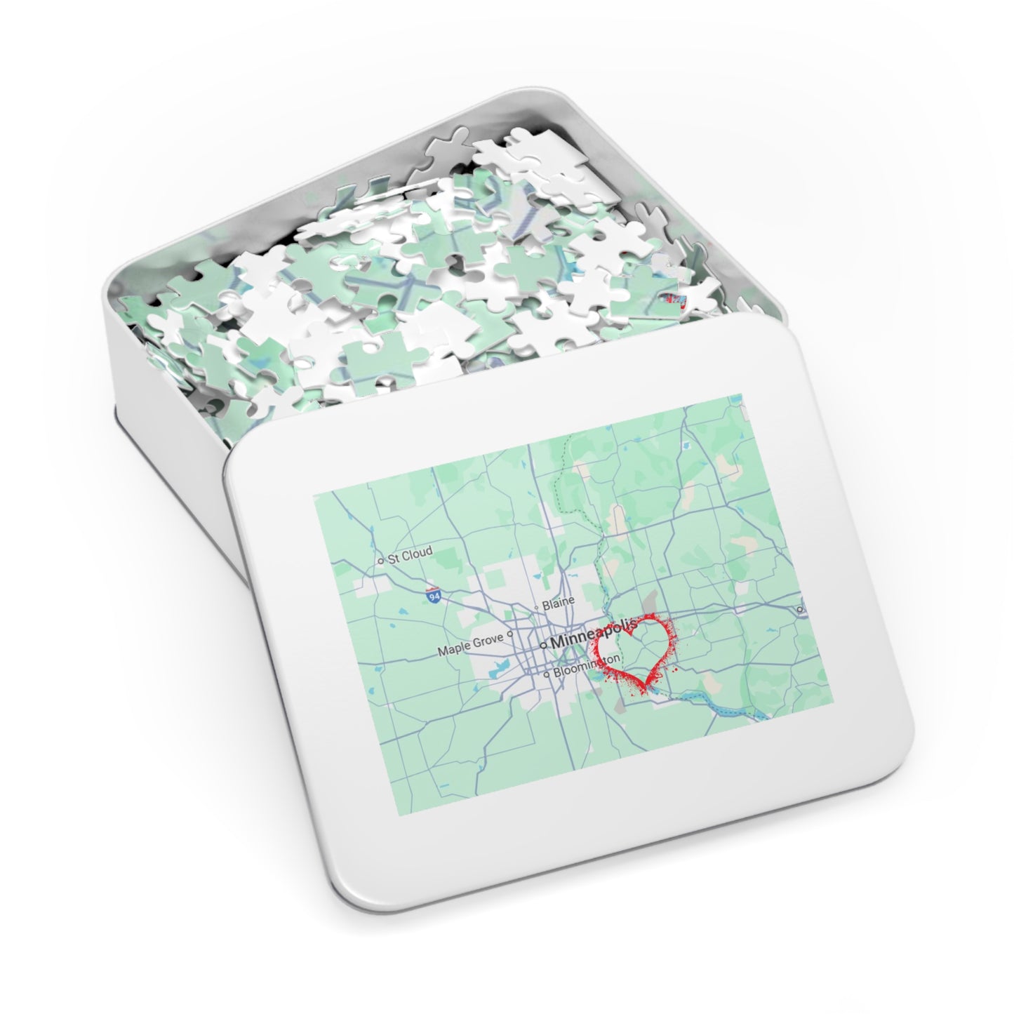 Heartwarming Minneapolis Jigsaw Puzzle with Tin, Personalized Gift, Home Decor, Family Activity, Travel Souvenir, Map Puzzle