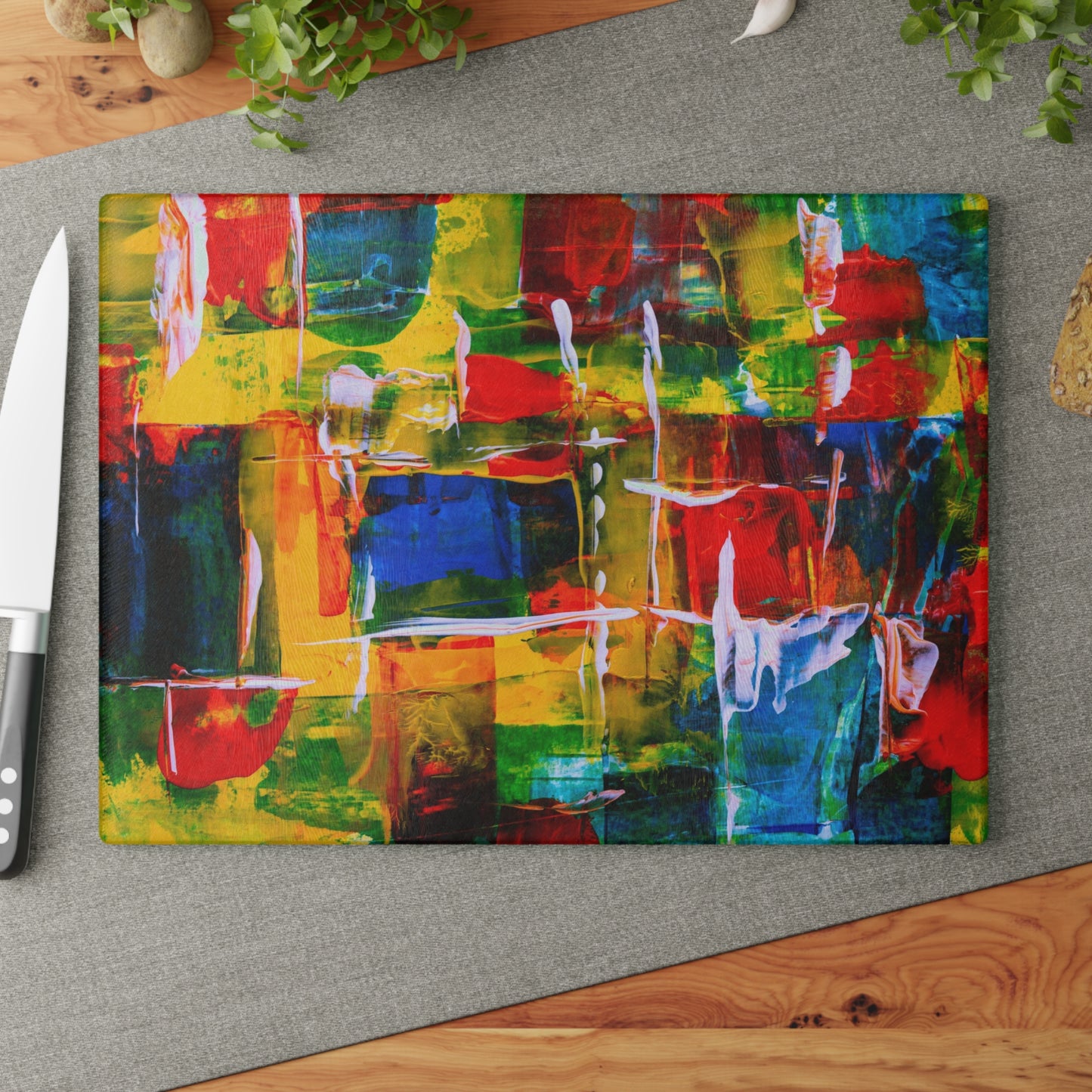 Vibrant Abstract Glass Cutting Board, Modern Kitchen Decor, Colorful Kitchenware, Unique Housewarming Gift, Artisanal Cooking