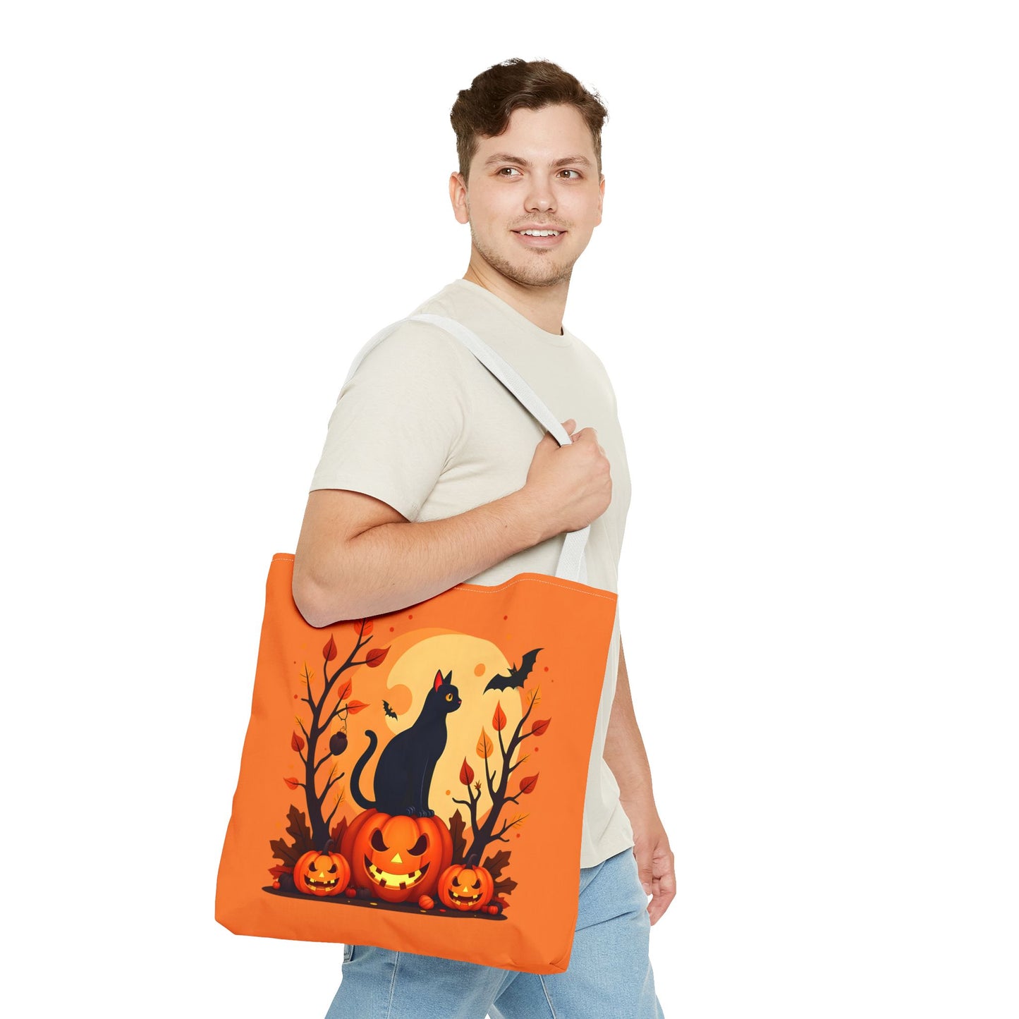 Halloween Cat Tote Bag | Spooky Halloween Accessory, Trick or Treat, Gift for Cat Lovers, Fall Fashion Must-Have, Pumpkin Decor