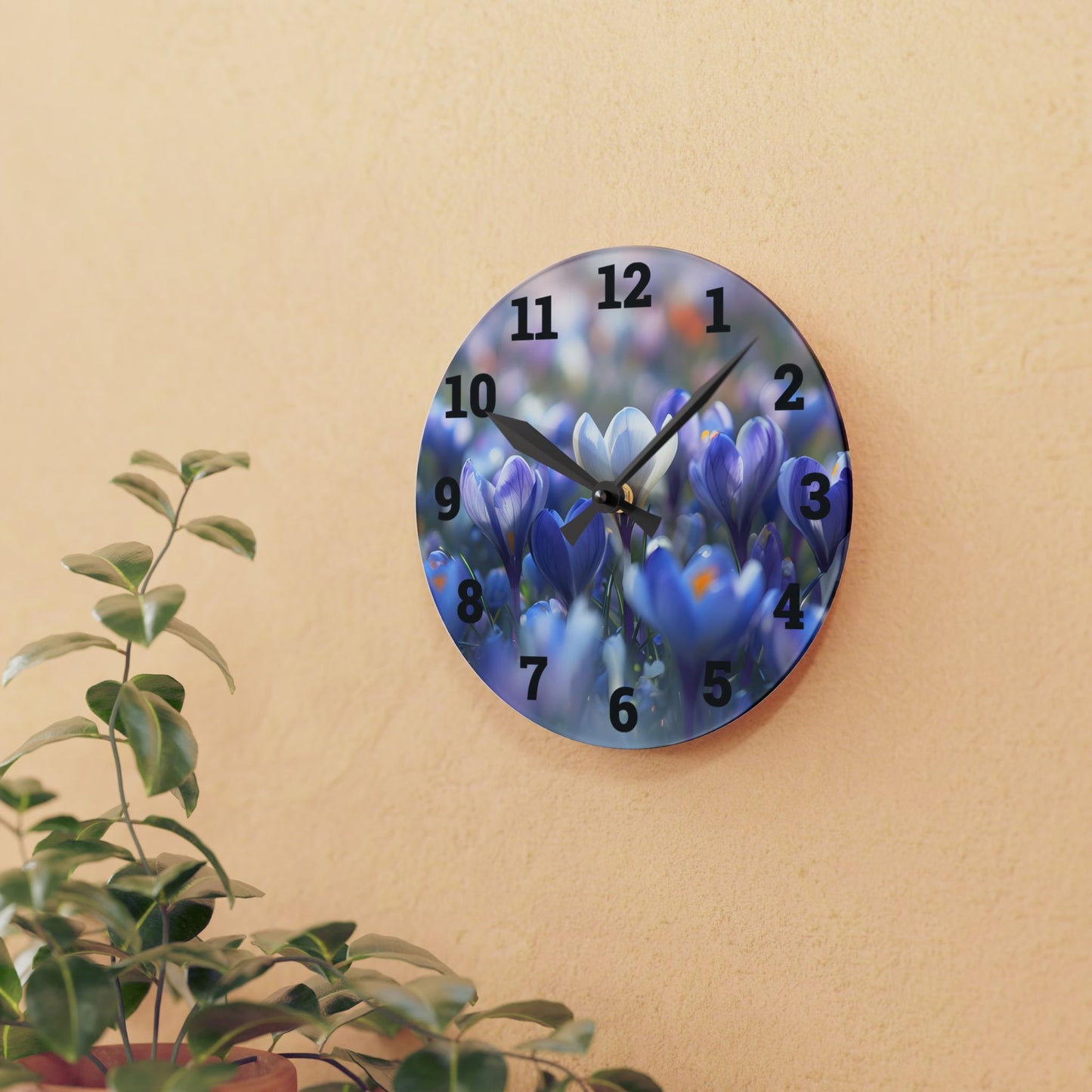 Elegant Floral Acrylic Wall Clock, Home Decor, Wall Art, Gift for Her