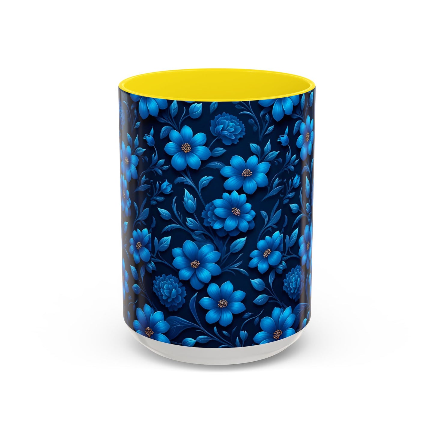 Floral Accent Coffee Mug, Blue Flower Mug, Ceramic Coffee Cup, Gift for Her, Nature-Themed Drinkware, Floral Home Decor, Unique Mug