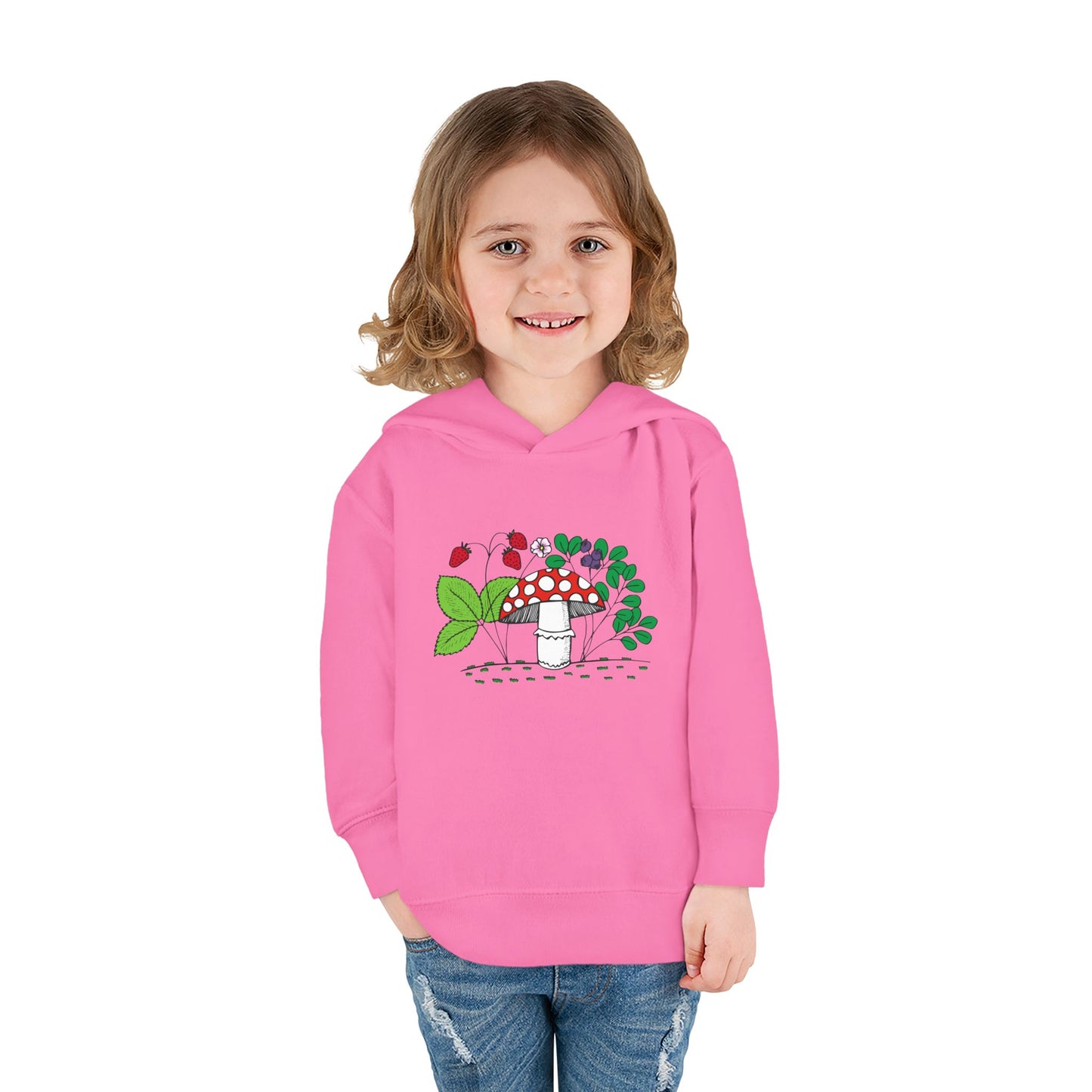 Whimsical Toddler Pullover Fleece Hoodie, Cute Sweater for Kids, Cozy Fall Fashion, Mushroom Design, Halloween Outfit, Gift for Toddlers