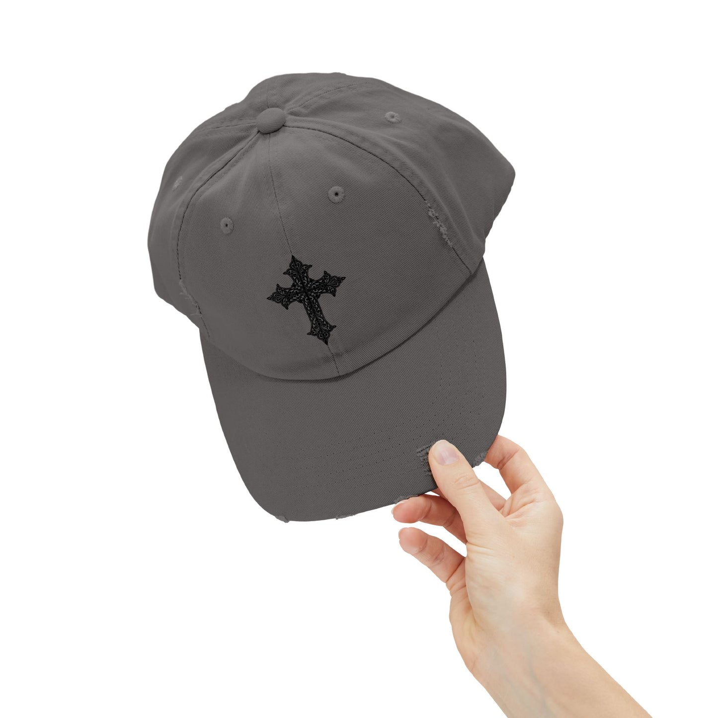 Cool Distressed Cap for Trendy Looks, Vintage Hat, Adjustable Cap, Cross Design, Casual Accessories